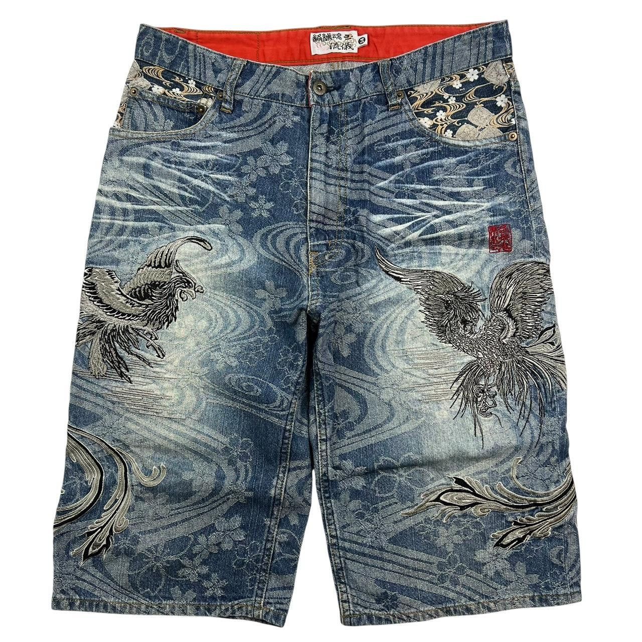 Karakuri Tamashii Karakuri Tamashii Embroidered Phoenix Denim Shorts Waist 34 Size US 34 / EU 50 - 1 Thumbnail