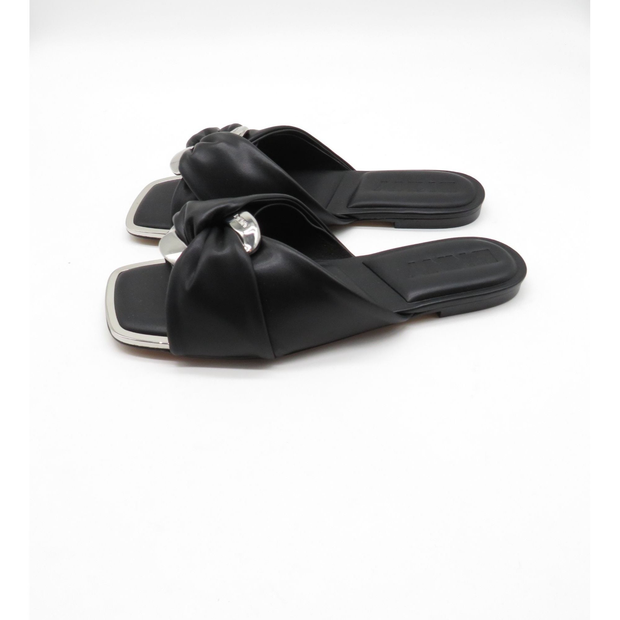 DKNY Dkny Doretta Black Faux Leather Flat Peep Toe Slide Sandals Size US 6 / IT 36 - 5 Thumbnail
