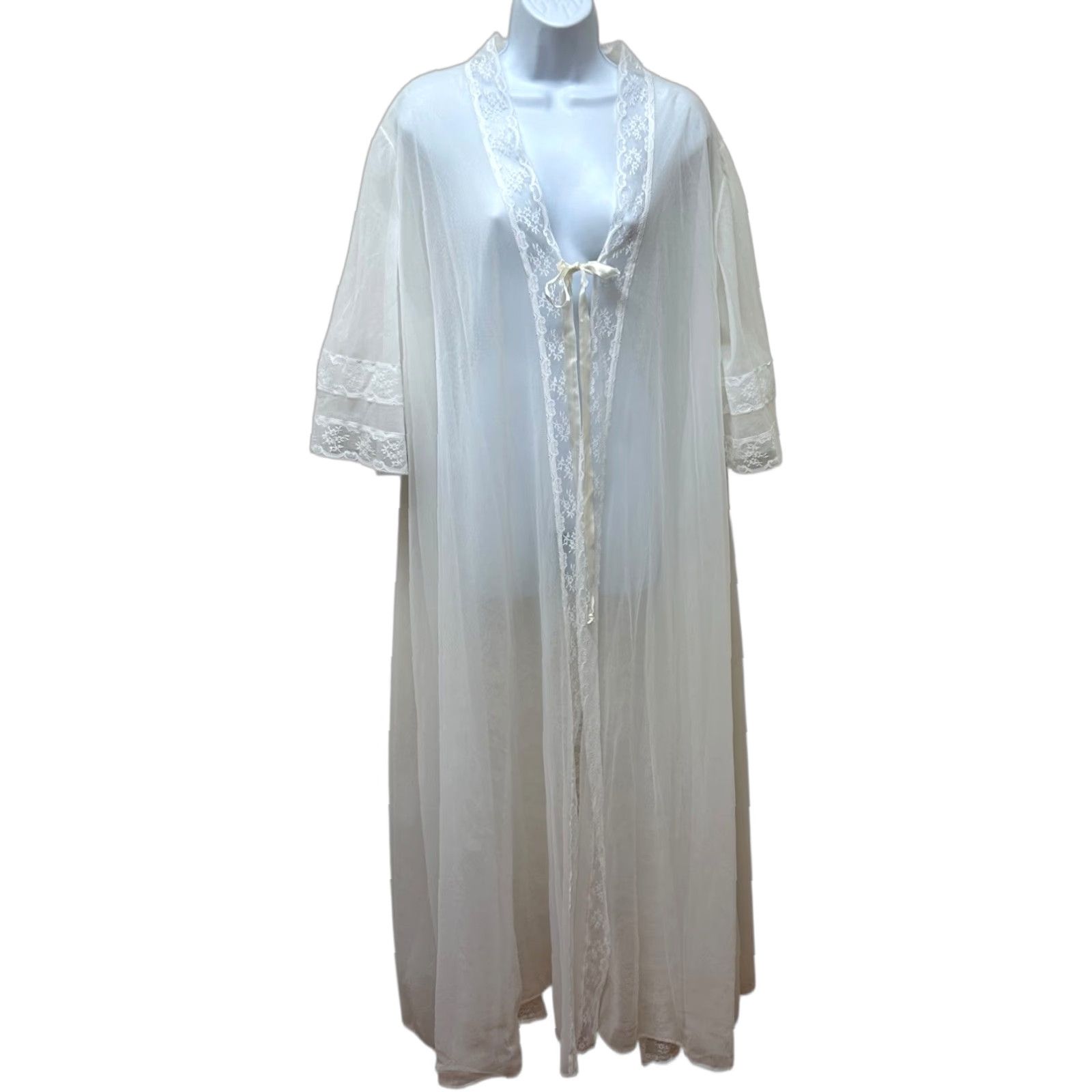 Vintage VINTAGE Elise Stevens White Sheer Chiffon Lace Nylon Peignoir Robe Plus Size 2X Size ONE SIZE - 1 Thumbnail