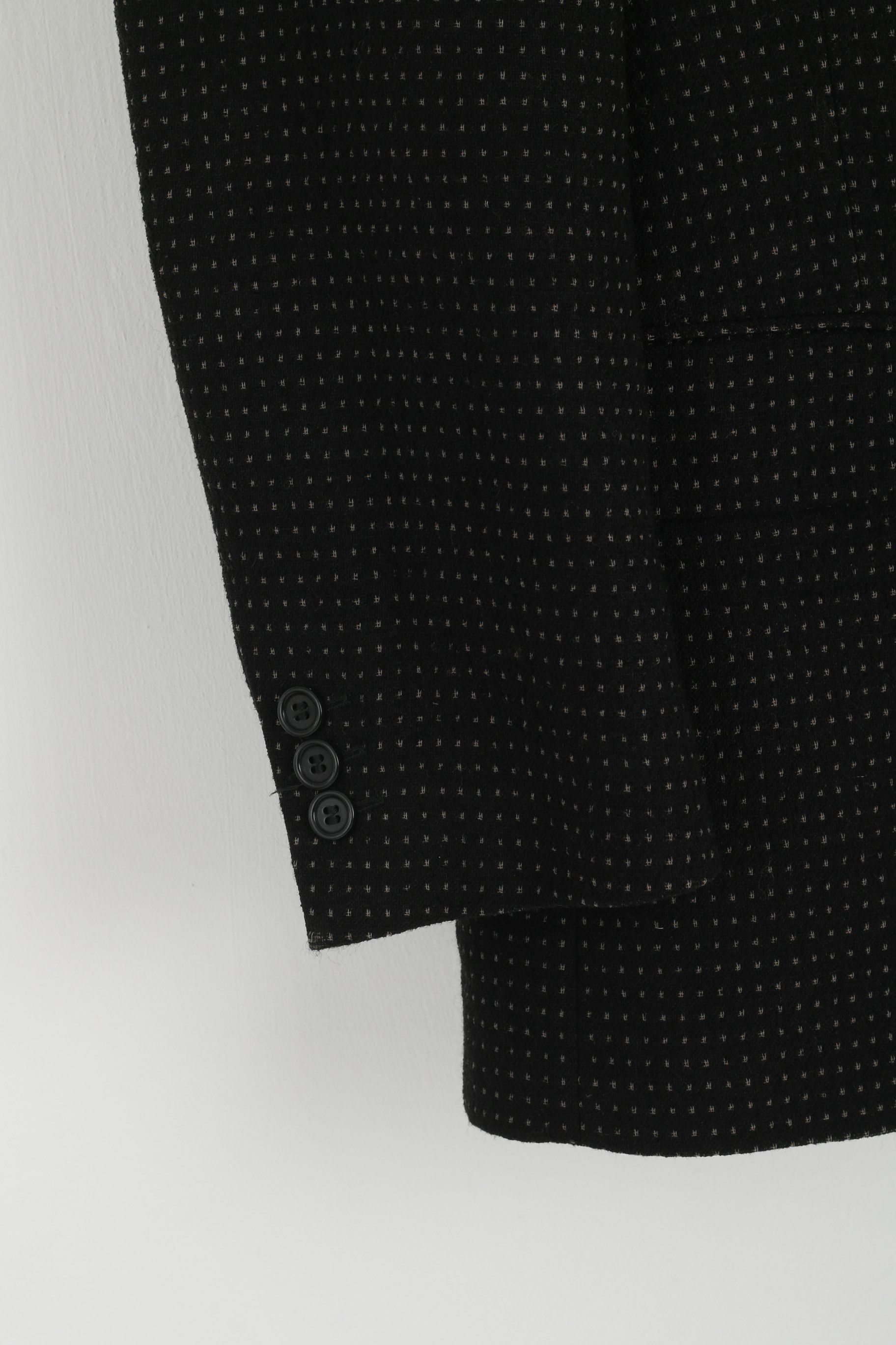 Vintage Messori Men 54 44 Blazer Black Wool Nylon Italy 6416 Size 44R - 5 Thumbnail