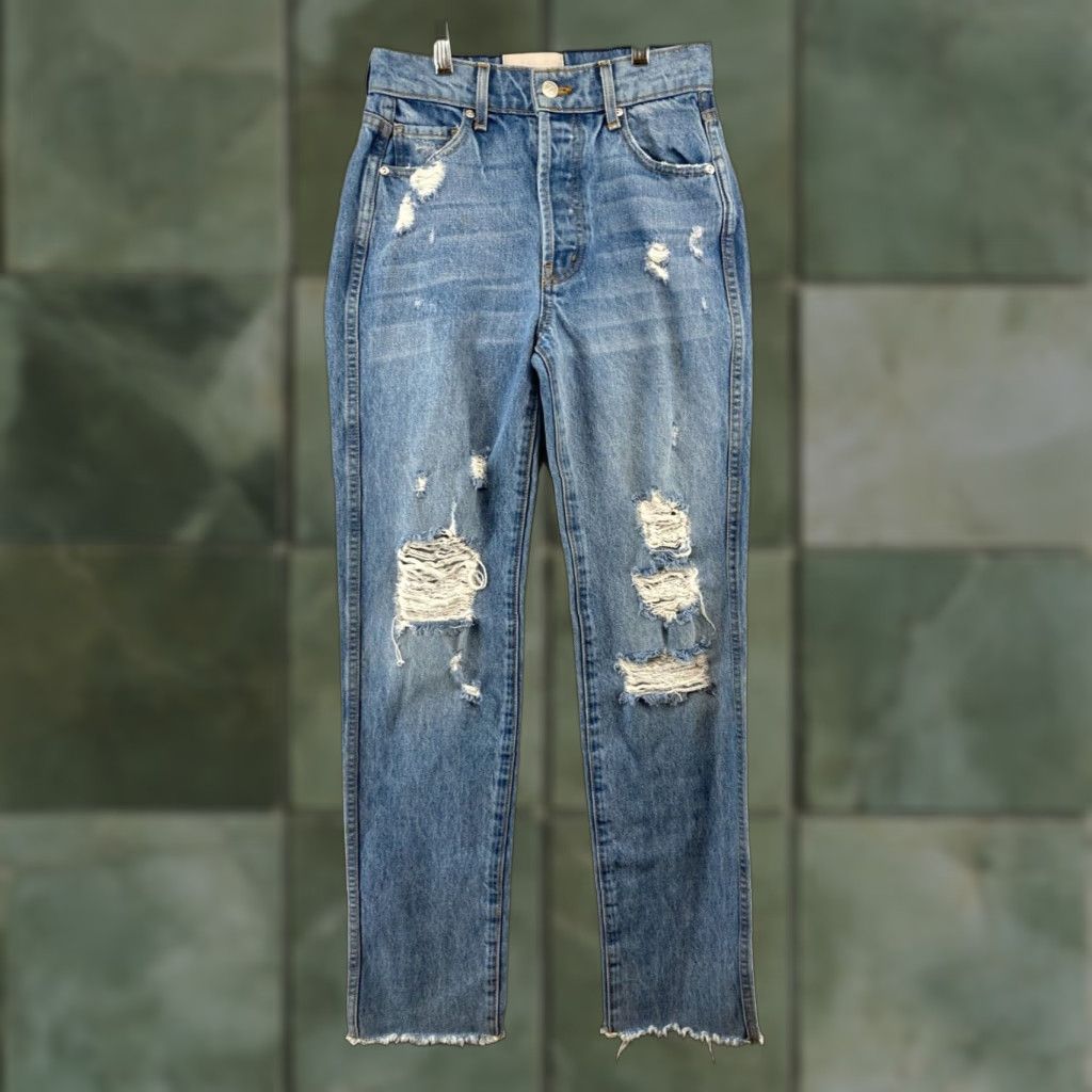 Vintage Revoice Jeans 26 Button Fly USA Raw Hem Distressed Mom Womens Jeans 26 Blue Cotton Blend 5-Pocket Distressed USA Mom Style Modern Fit Size 26" / US 2 / IT 38 - 1 Thumbnail