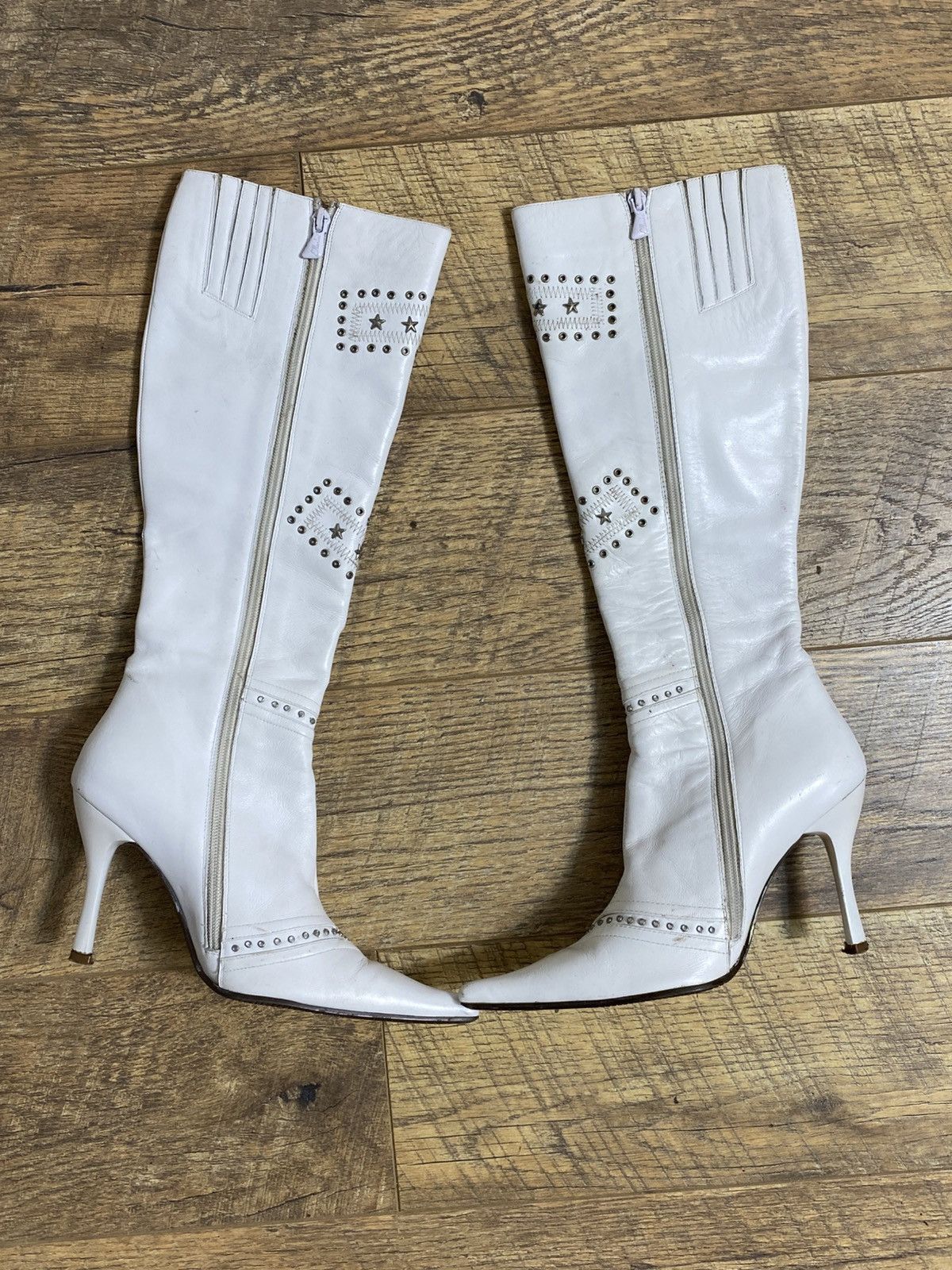 Japanese Brand Rare Archive White Leather Star Studded Pocket Boots Y2K Size US 5 / IT 35 - 5 Thumbnail