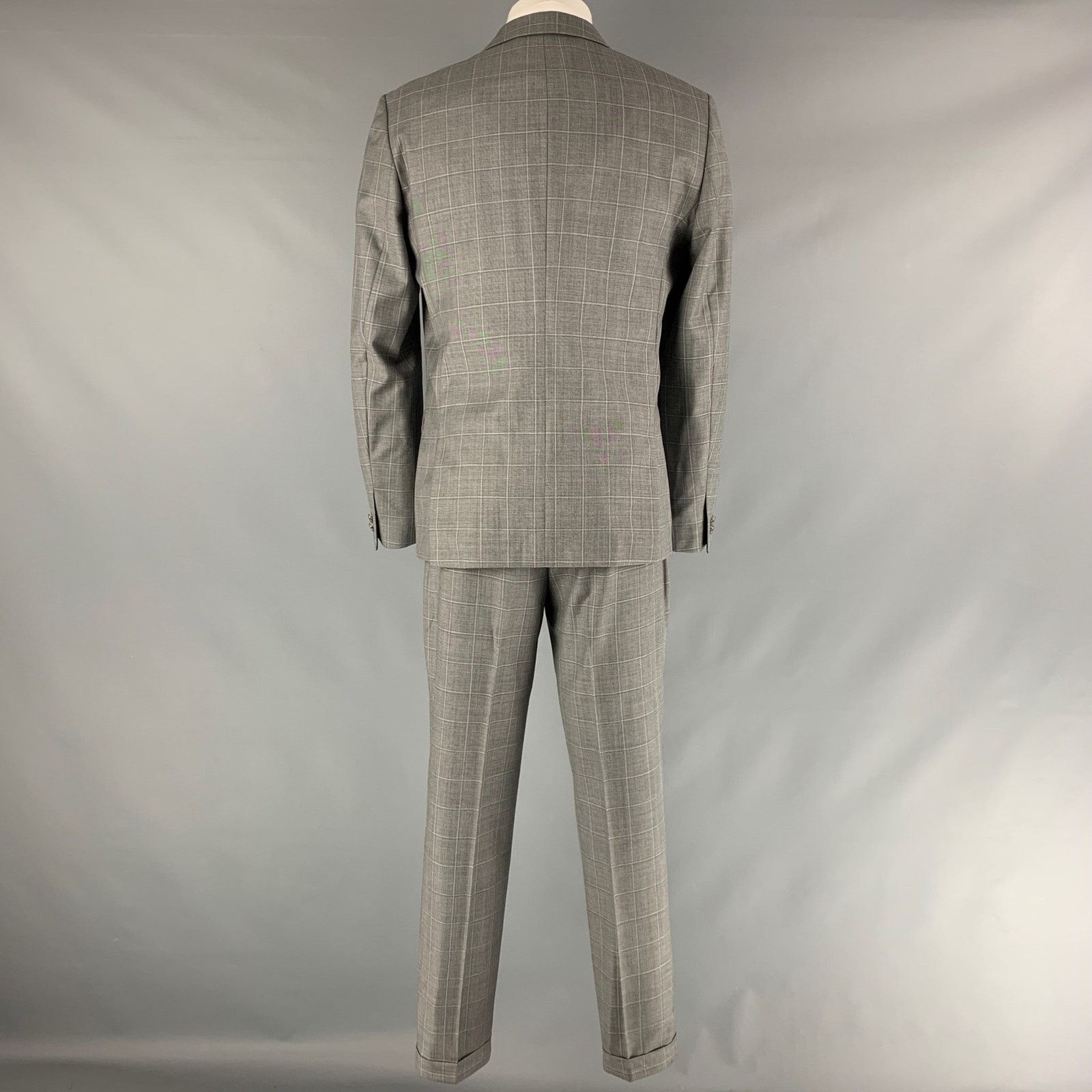 The Kooples THE KOOPLES Size 40 Grey Window Pane Wool Peak Lapel Suit Size 40R - 4 Thumbnail