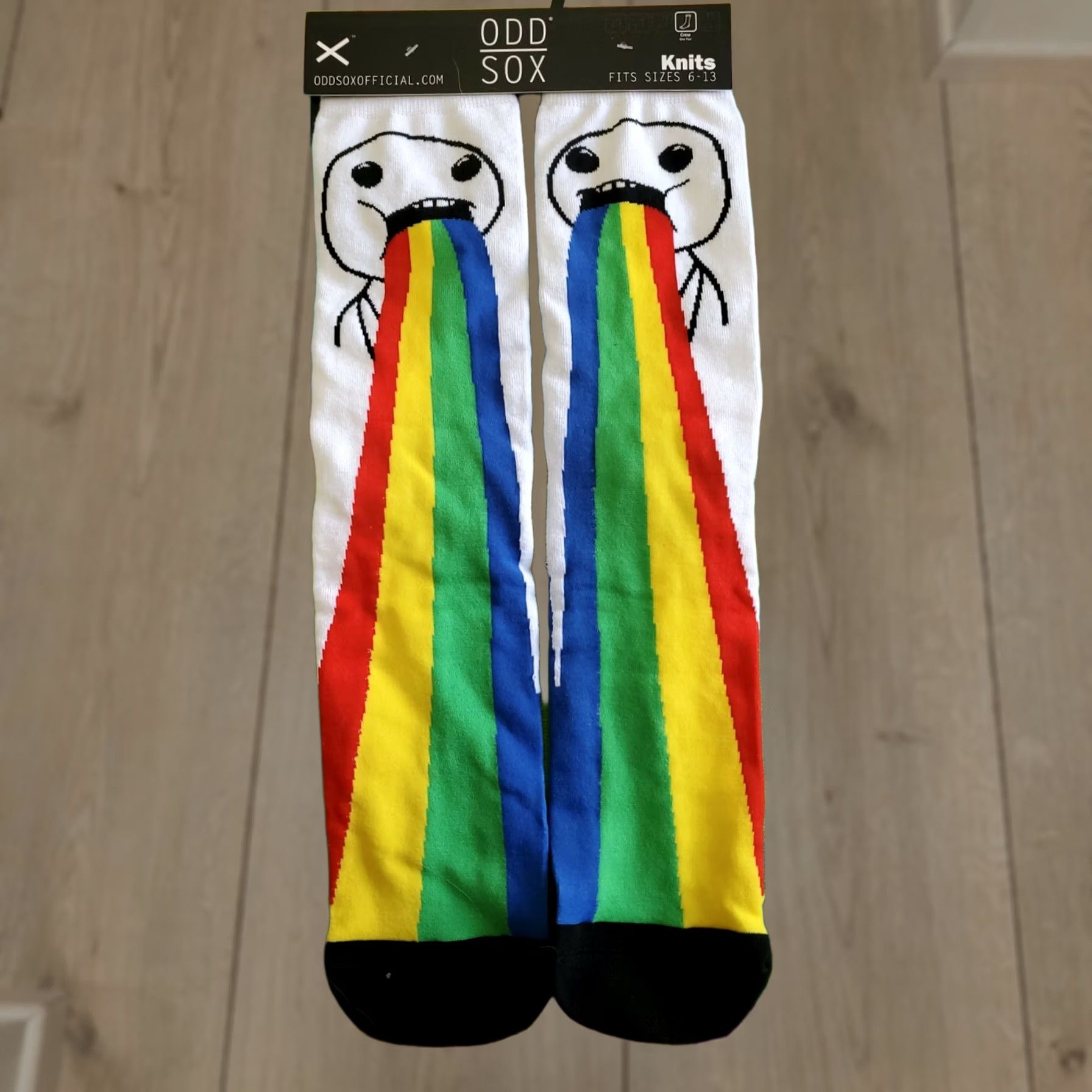 Rainbow ODD SOX Spewing Rainbow Crew Socks Mens 6-13 Multicolor Cotton Blend Be ODD Pattern Puking Rainbow 1 Pair Size ONE SIZE - 1 Thumbnail