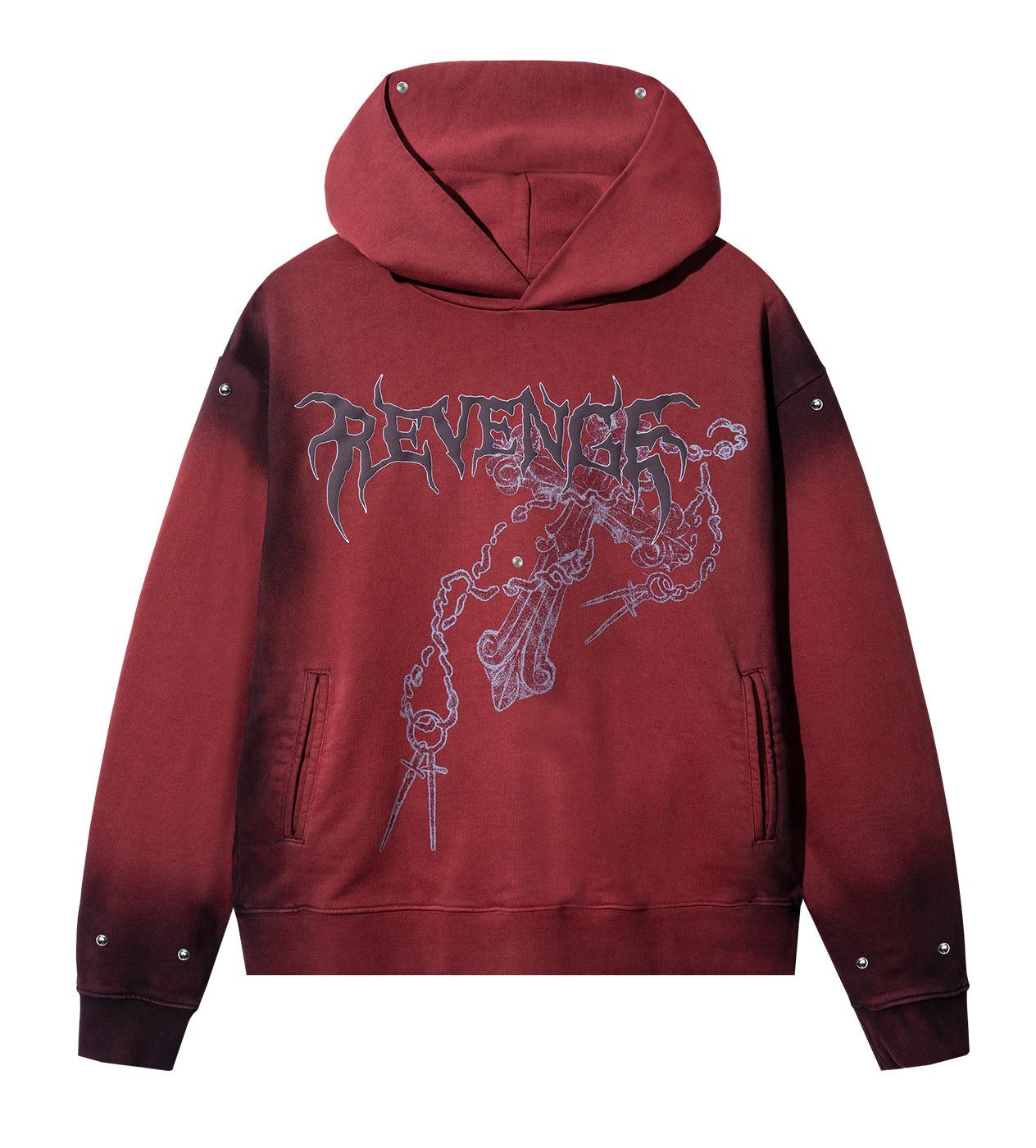 Cross Chain Studded Hoodie Red