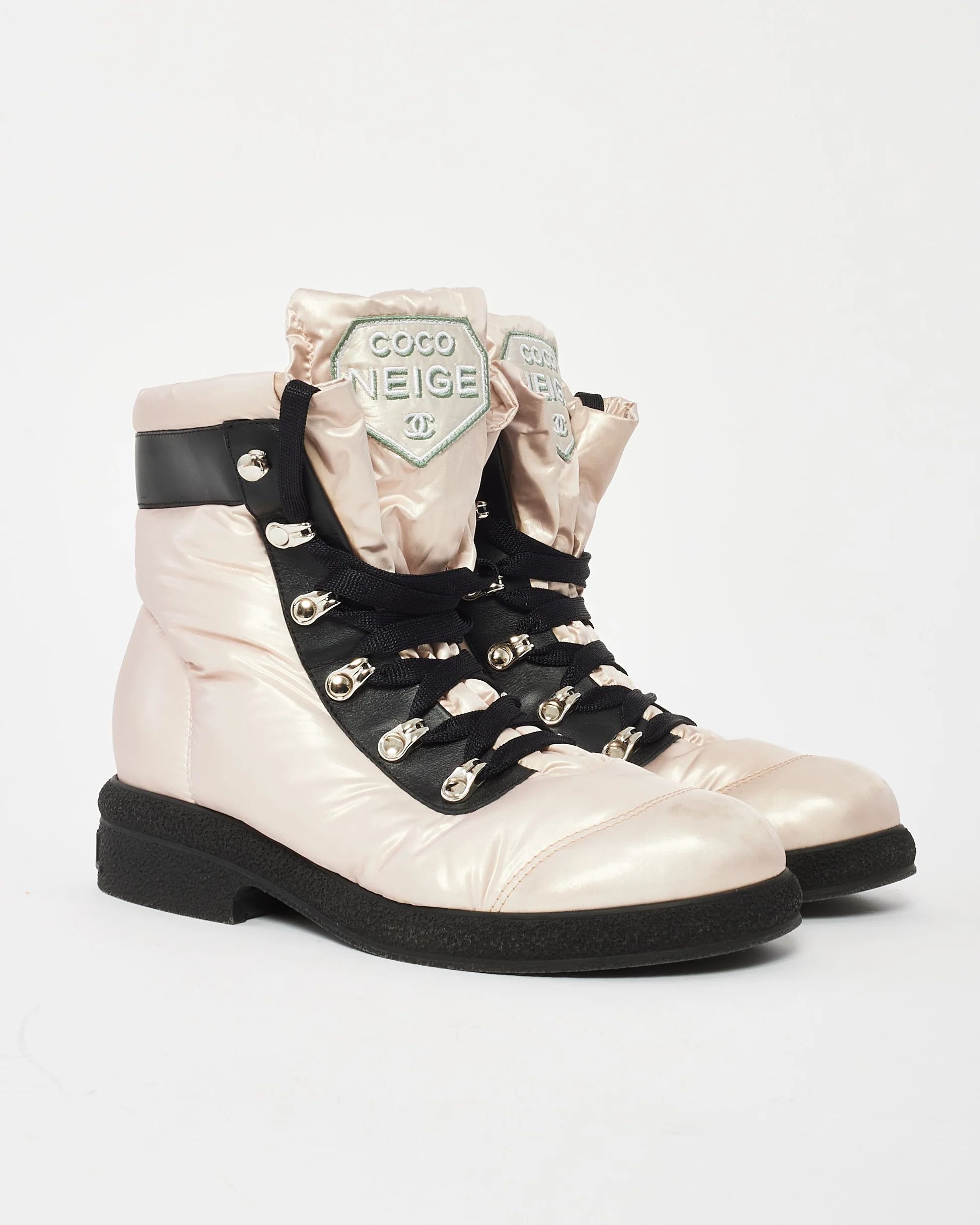 Chanel 18B Coco Neige Black Snow Winter Lace Up Tie Combat Boots 42 Size US 12 / IT 42 - 1 Thumbnail