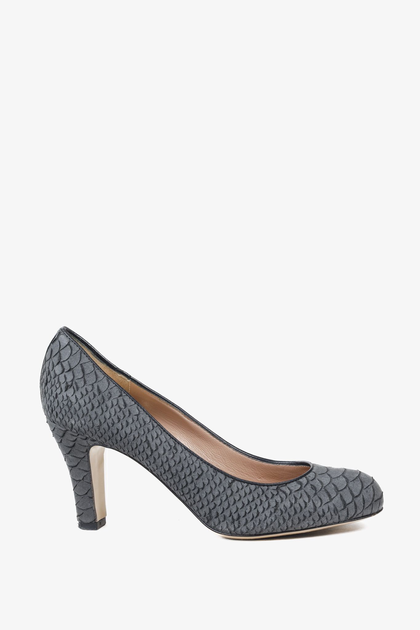 Emporio Armani Emporio Armani Snake Stamped Grey Leather Pumps Size US 7 / IT 37 - 1 Thumbnail