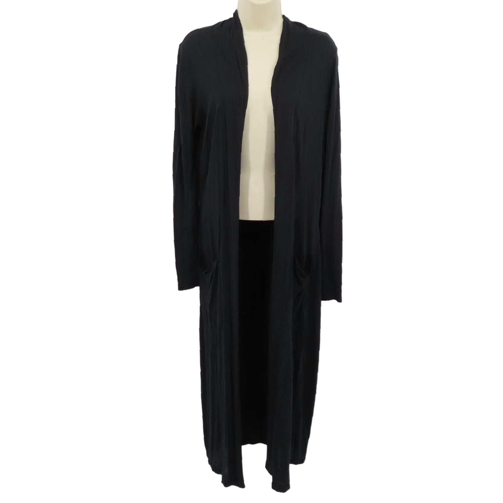 Frame FRAME Denim Le Duster Cardigan XS Black Long Sleeve Open Front Pockets Womens Cardigan Size XS / US 0-2 / IT 36-38 - 2 Thumbnail