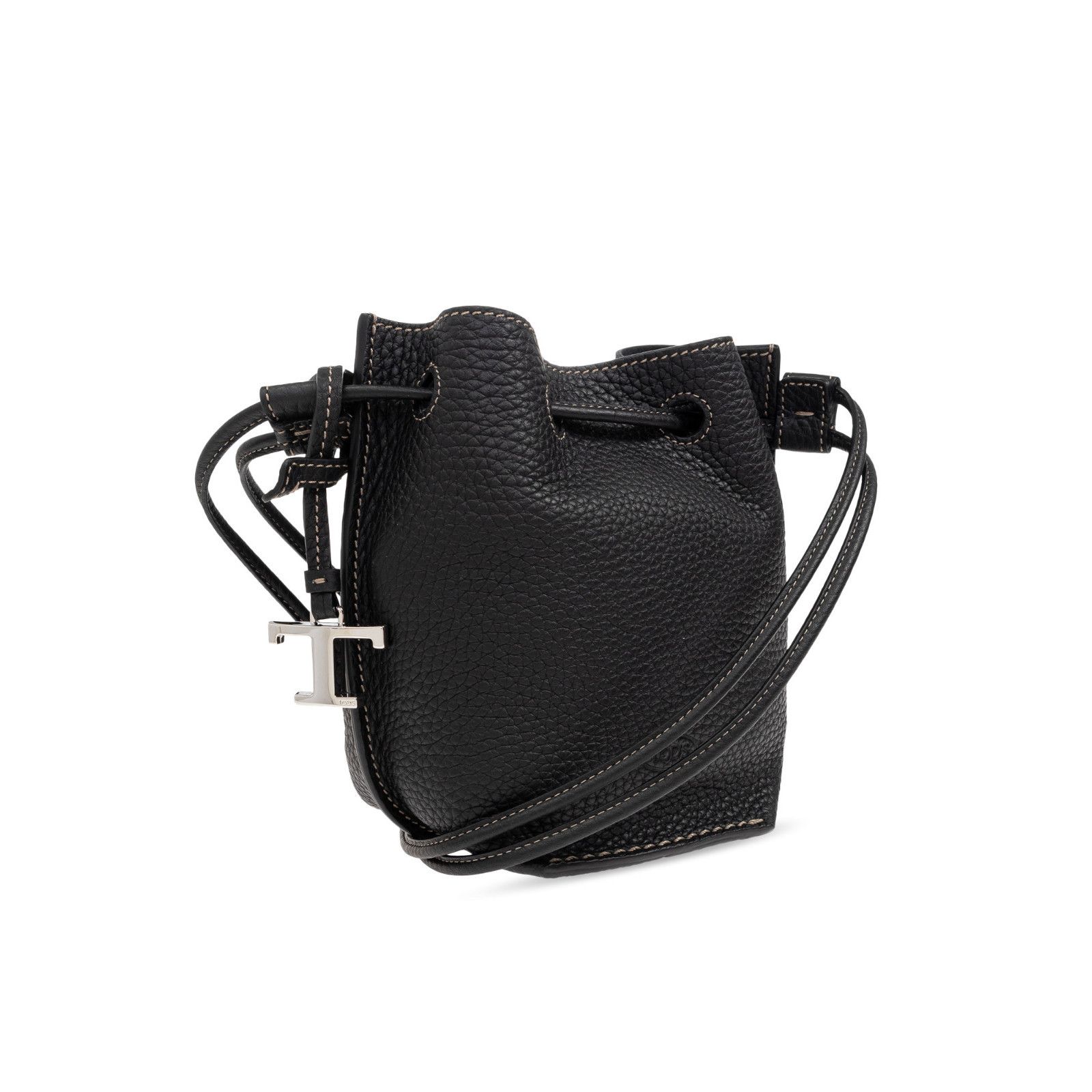 Tod's Tod’s Black Grained Leather Drawstring Bucket Shoulder Bag N Size ONE SIZE - 3 Thumbnail