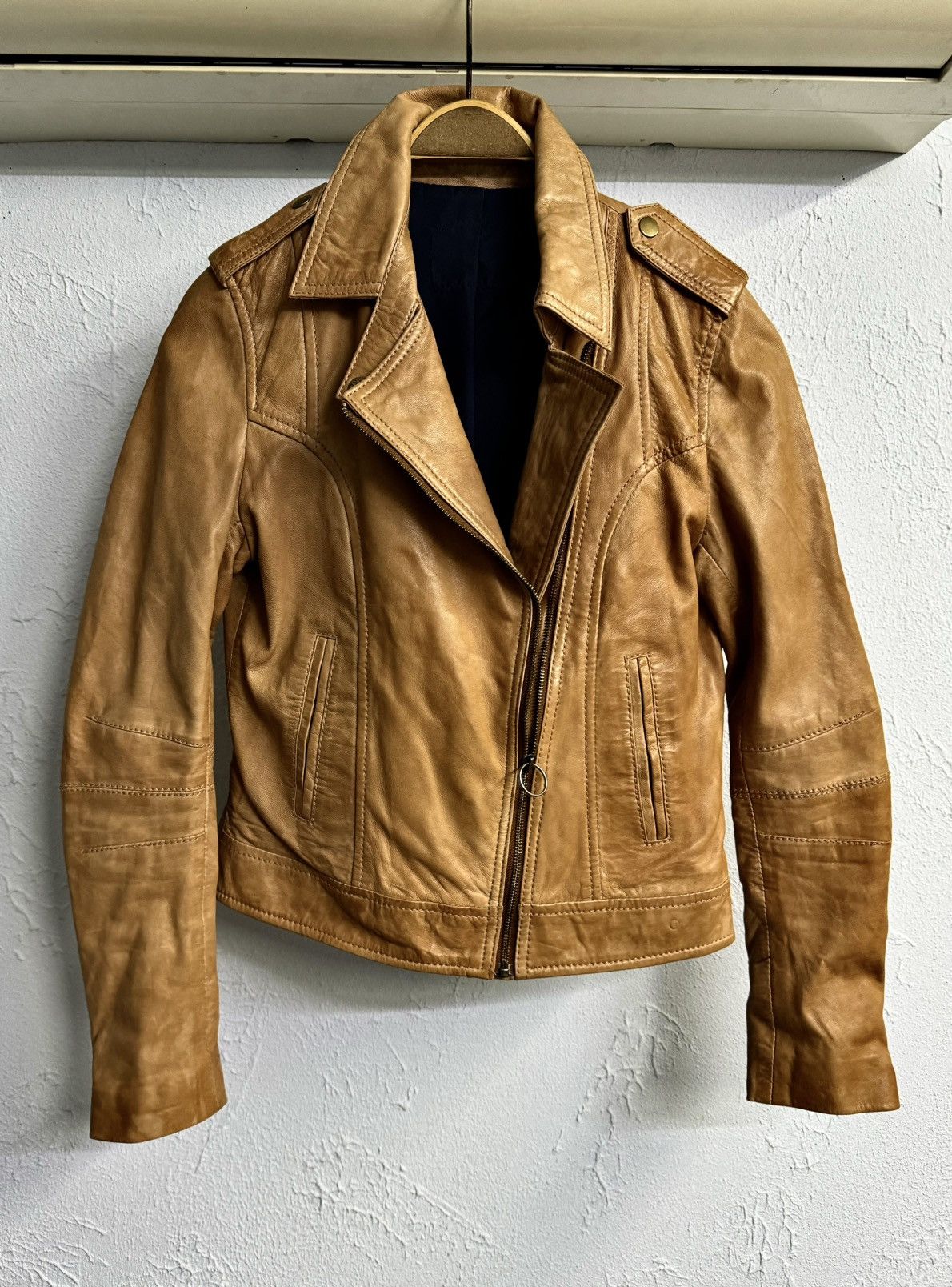 Japanese Brand Vintage 00s Asymmetric Zip Leather Jacket Rick Owens Style Size US S / EU 44-46 / 1 - 1 Thumbnail