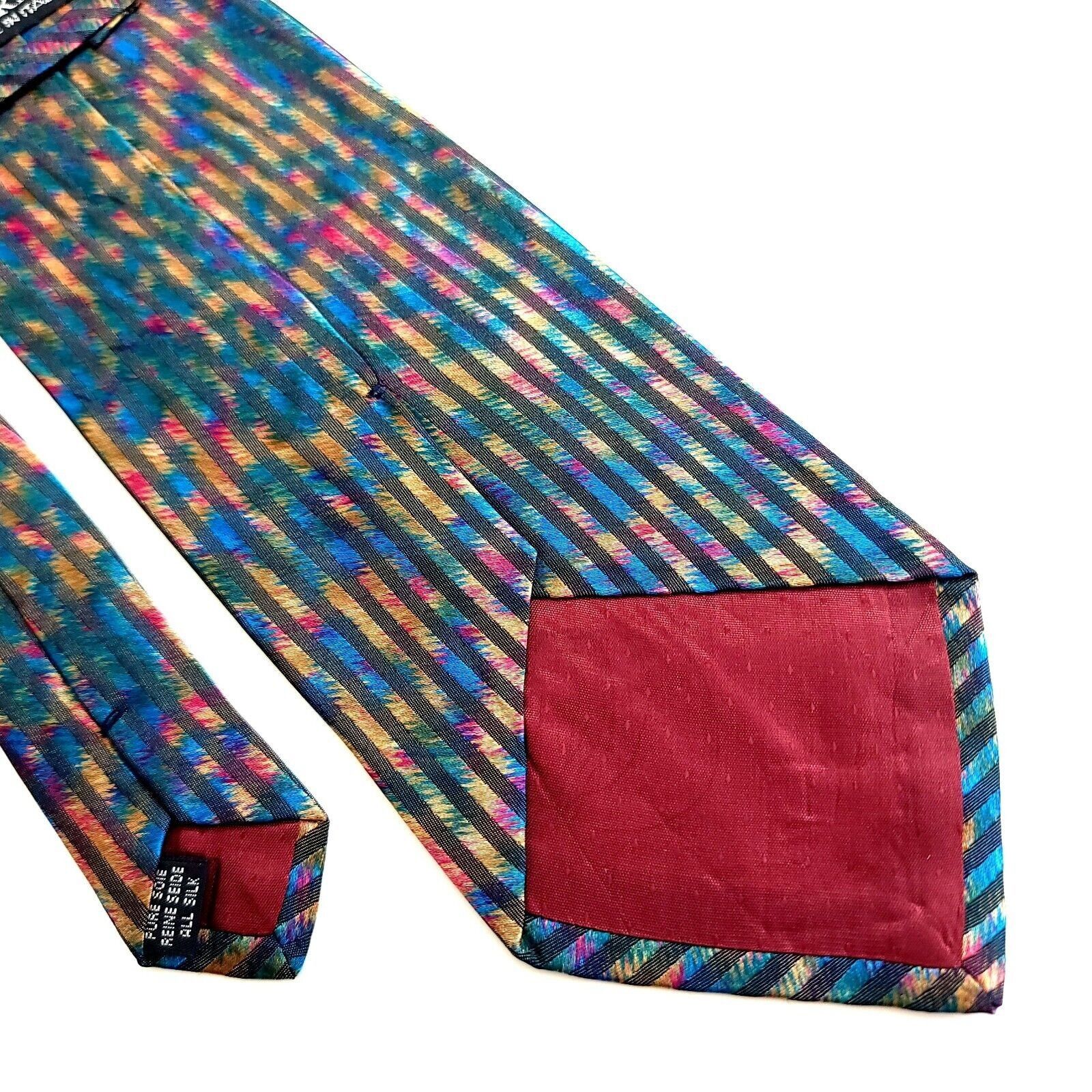Bachrach Bachrach Woven Multi-Colored Striped Short Wide Silk Tie Size ONE SIZE - 5 Thumbnail
