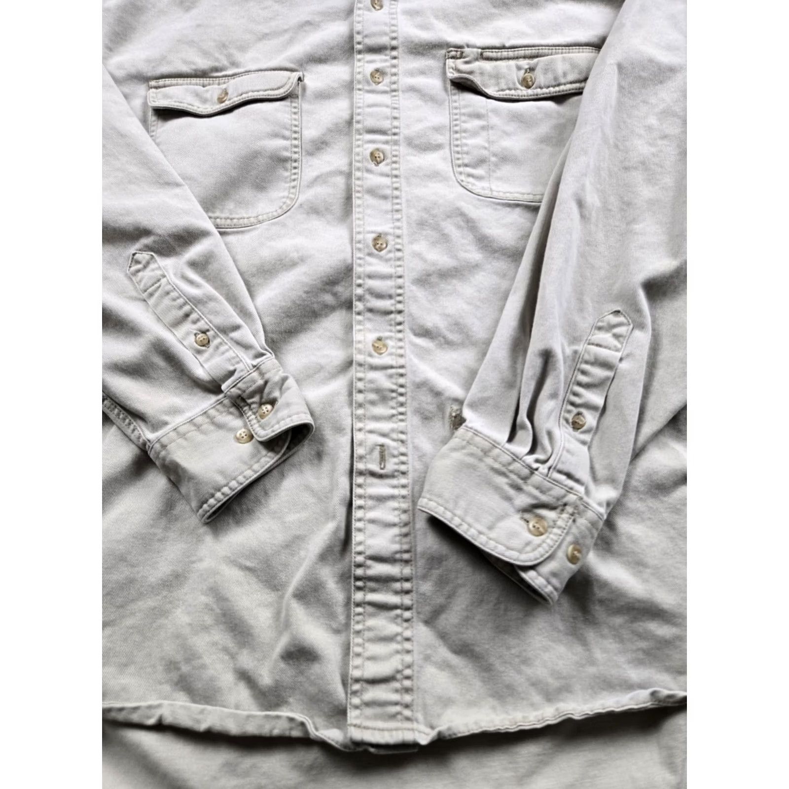Gap VINTAGE Gap Shirt XL Beige Twill Long Sleeve Button Up Pocket Heavyweight 90s Mens Size US XL / EU 56 / 4 - 3 Thumbnail
