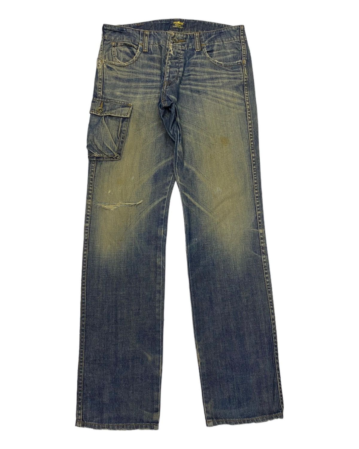image of Vintage Oshkosh Three Pocket Distress Denim Cargo Pants in Blue, Men's (Size 32)