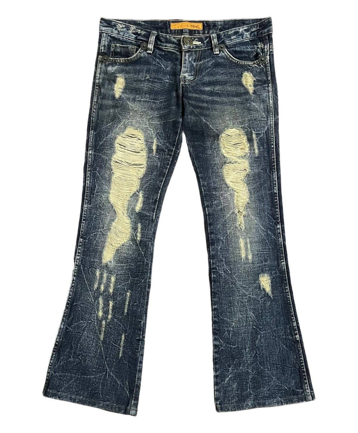 If Six Was Nine Vintage Lvcat Casva Distressed Flared Jeans Size 28" / US 6 / IT 42 - 1 Thumbnail