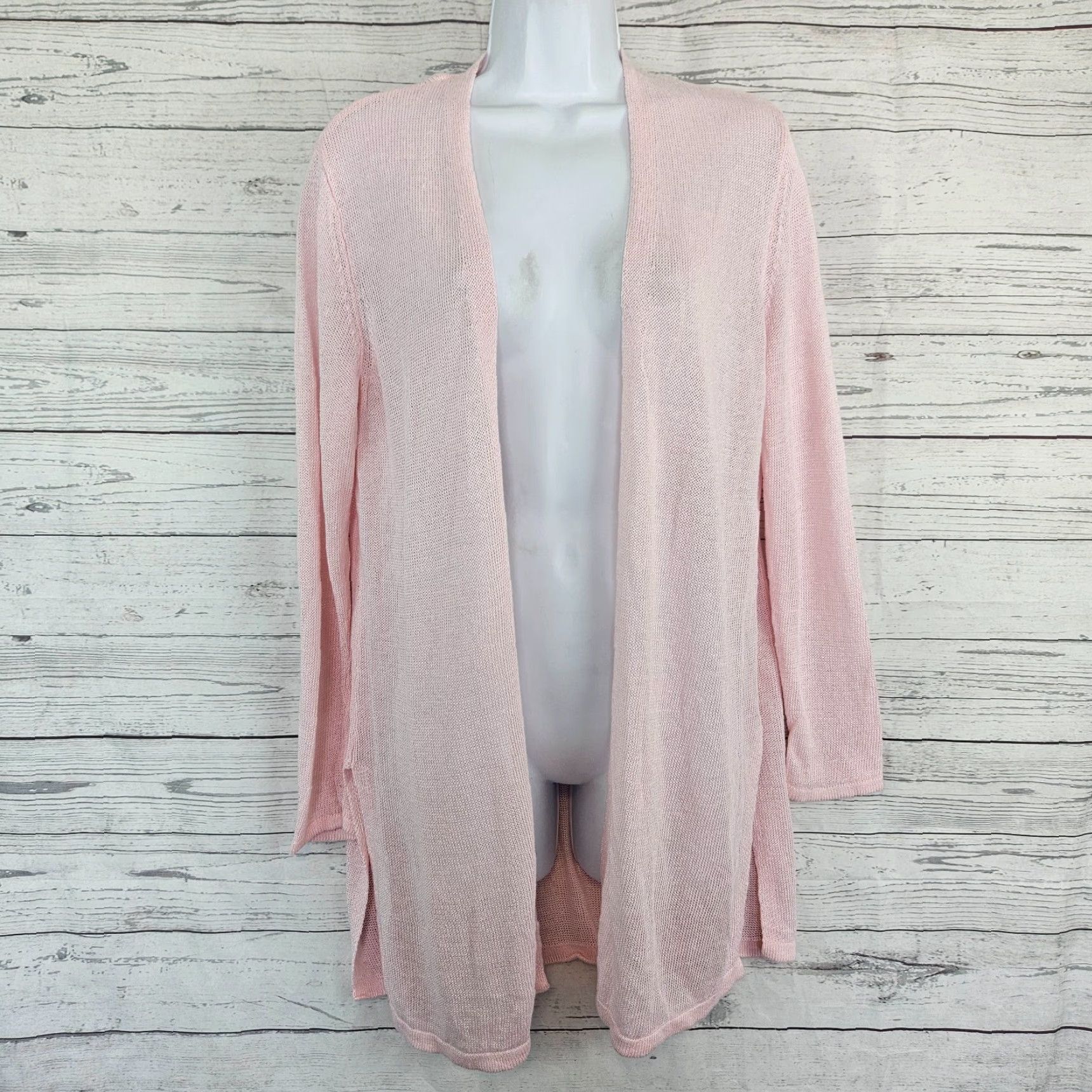J. Jill J Jill Womens Cardigan M Pink Linen Rayon Blend Long Sleeve Open Front Size M / US 6-8 / IT 42-44 - 2 Thumbnail