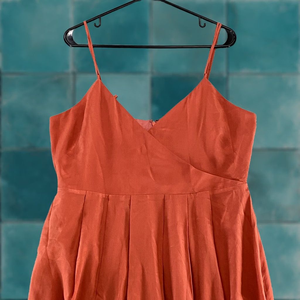Madewell Madewell Silk Fern Dress Womens 14 Orange Knee Length V-Neck Sleeveless Cami Style Strap Zipper Size XL / US 12-14 / IT 48-50 - 1 Thumbnail
