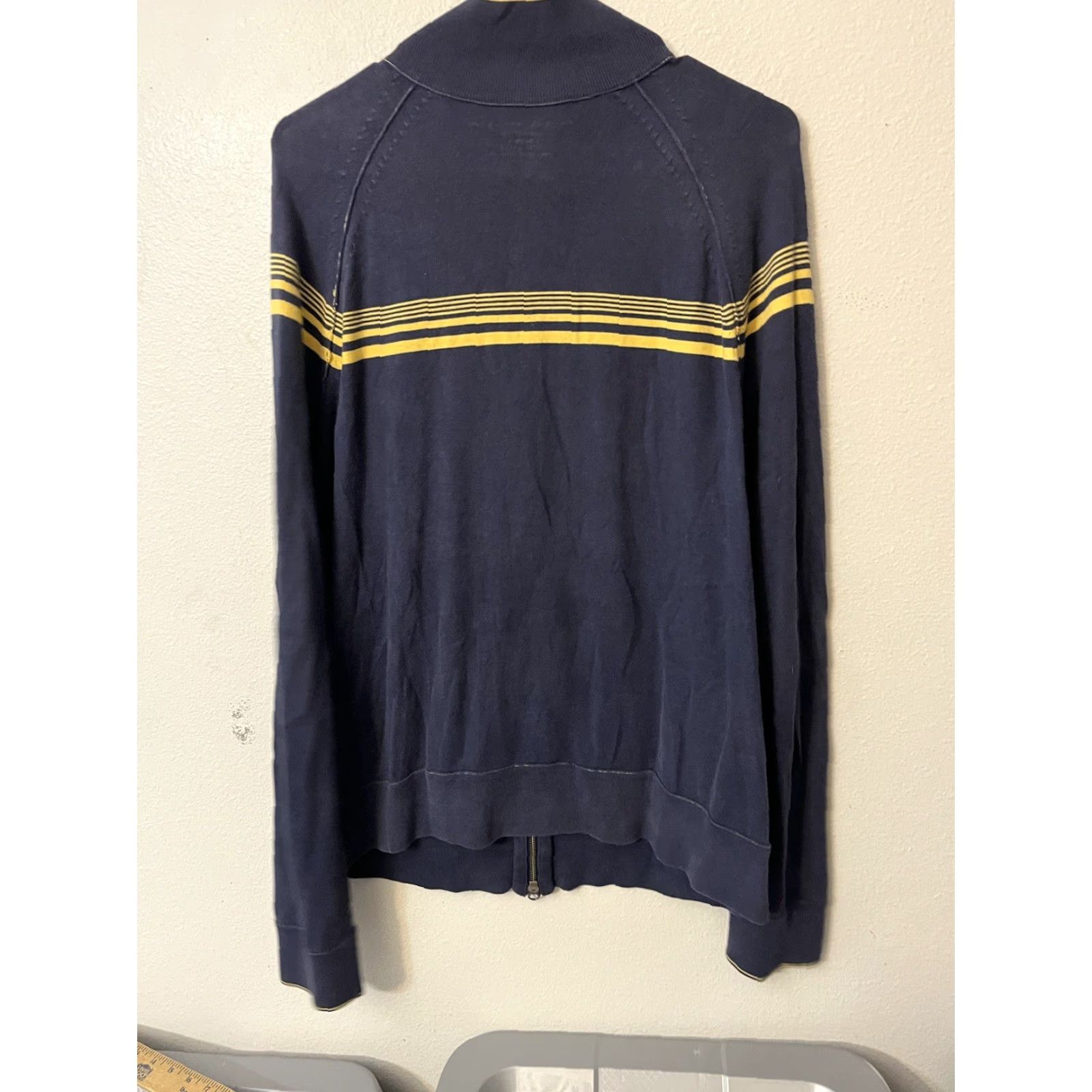 Banana Republic Banana Republic Sweater Mens Large Blue W/Yellow Stripe Full Zip Knit Cotton Size US L / EU 52-54 / 3 - 2 Thumbnail