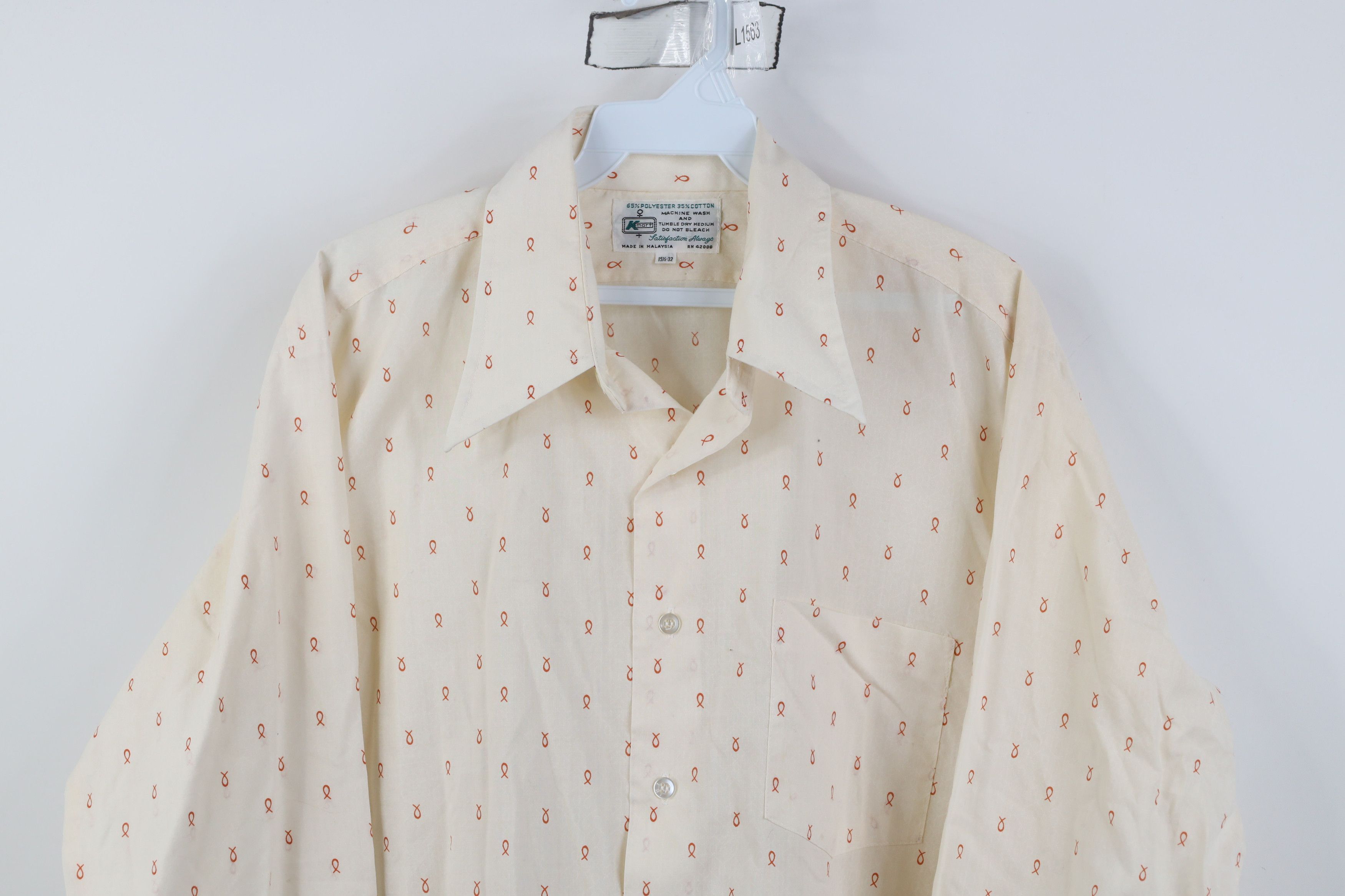 Vintage Vintage 70s Streetwear Jesus Fish All Print Collared Shirt Size US M / EU 48-50 / 2 - 2 Thumbnail