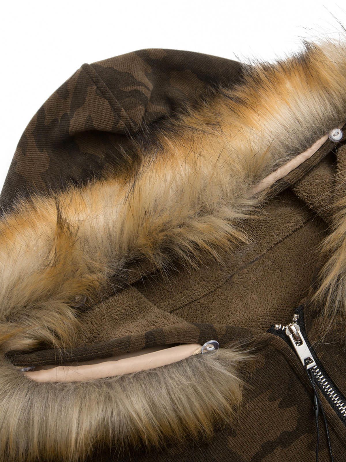 Japanese Brand Camouflage Spliced Fur Hooded Fleece Jacket - 2262 Size US M / EU 48-50 / 2 - 4 Thumbnail