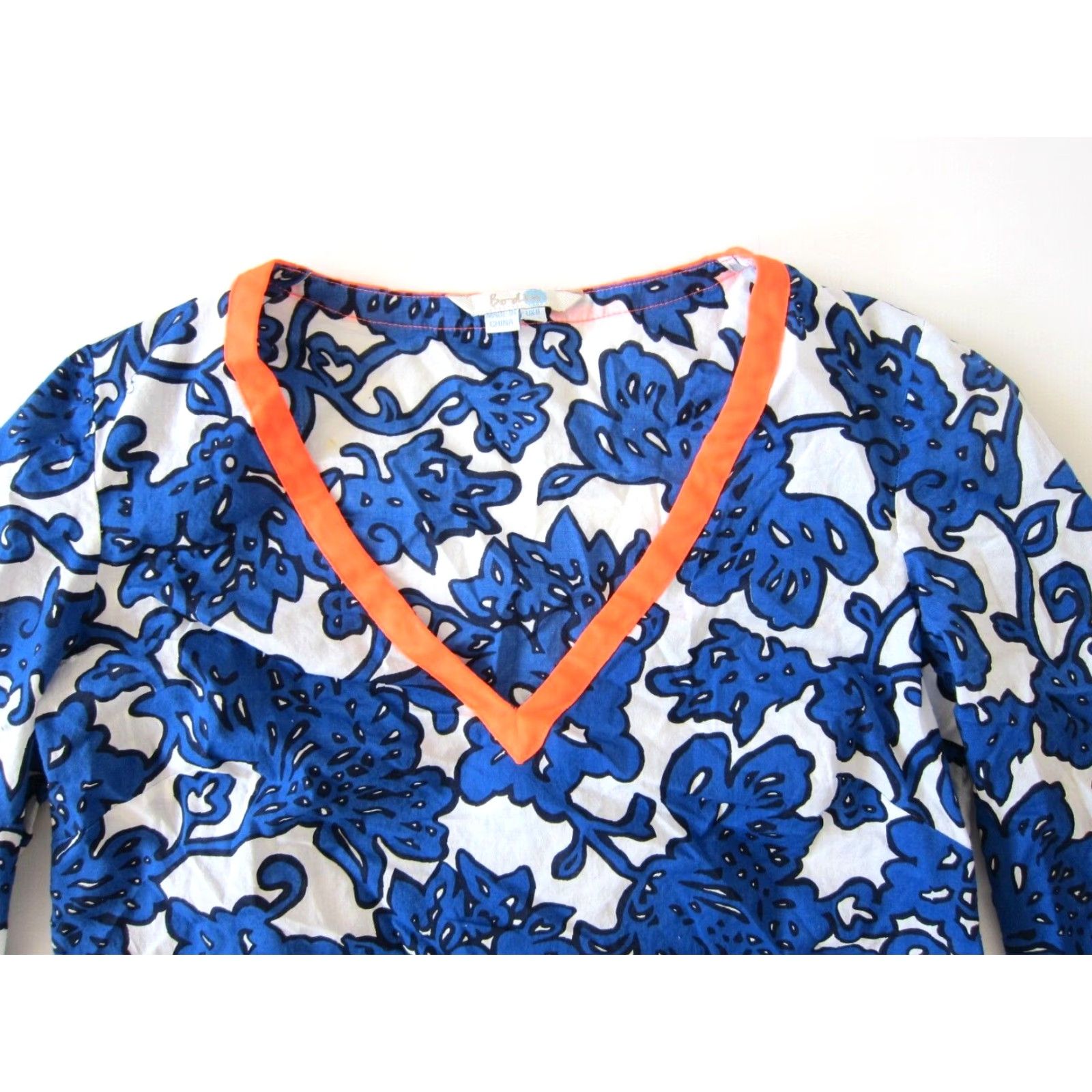 Boden Boden Blouse 100% Cotton Floral Blue White Orange V-Neck Peasant 3/4 Sleeve Tunic Woman 4 Women Size S / US 4 / IT 40 - 3 Thumbnail