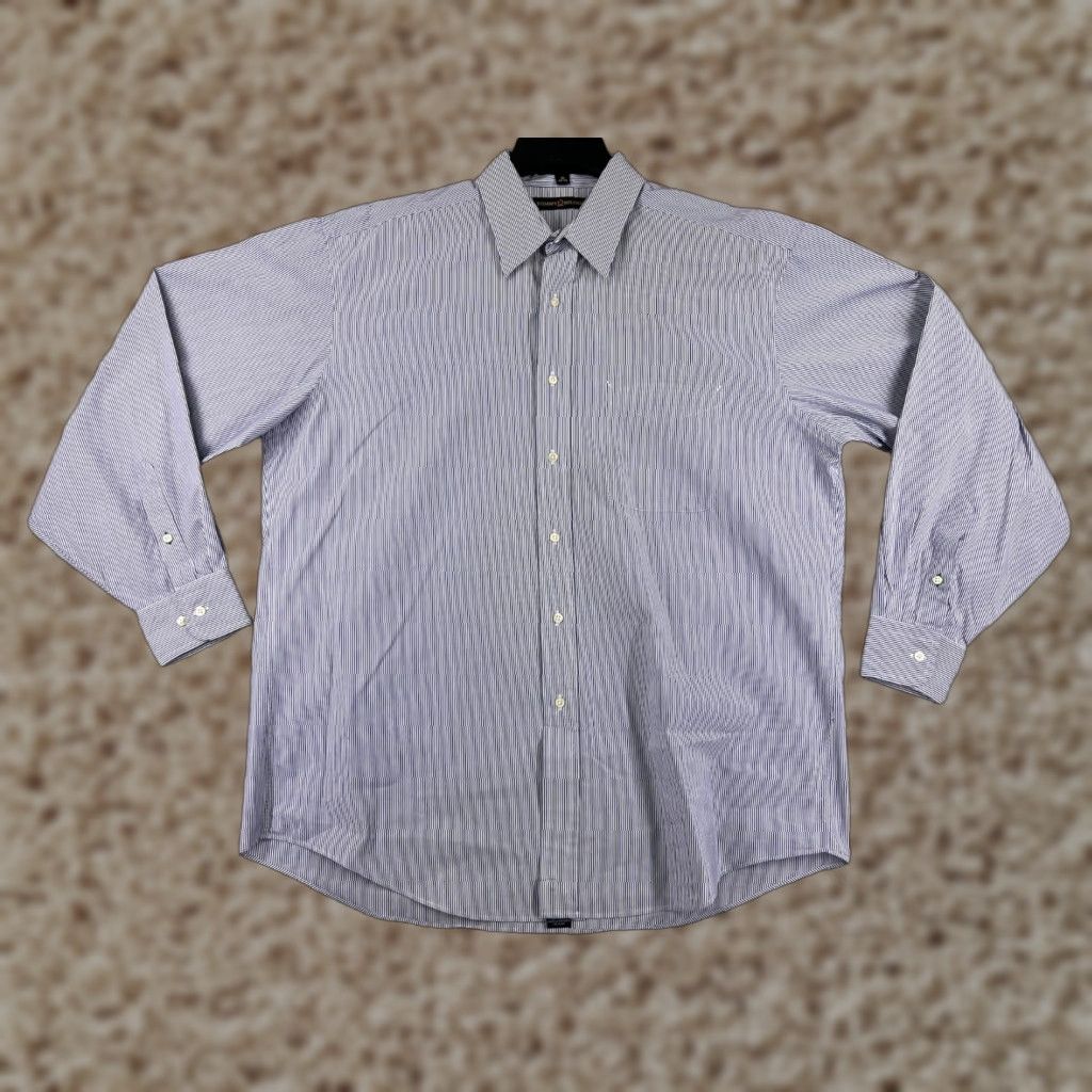 Tommy Hilfiger Tommy Hilfiger Shirt Mens 16 Blue White Long Sleeve Stripe American Classic Dress Shirt Mens Size US L / EU 52-54 / 3 - 1 Thumbnail