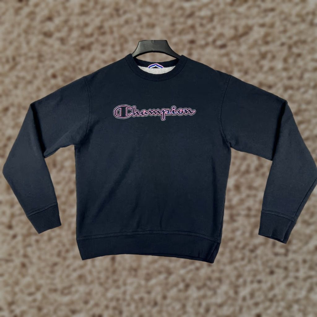 Champion Champion Sweater Adult Medium Black Spellout Cotton Blend Crew Neck Pullover Size US M / EU 48-50 / 2 - 1 Thumbnail