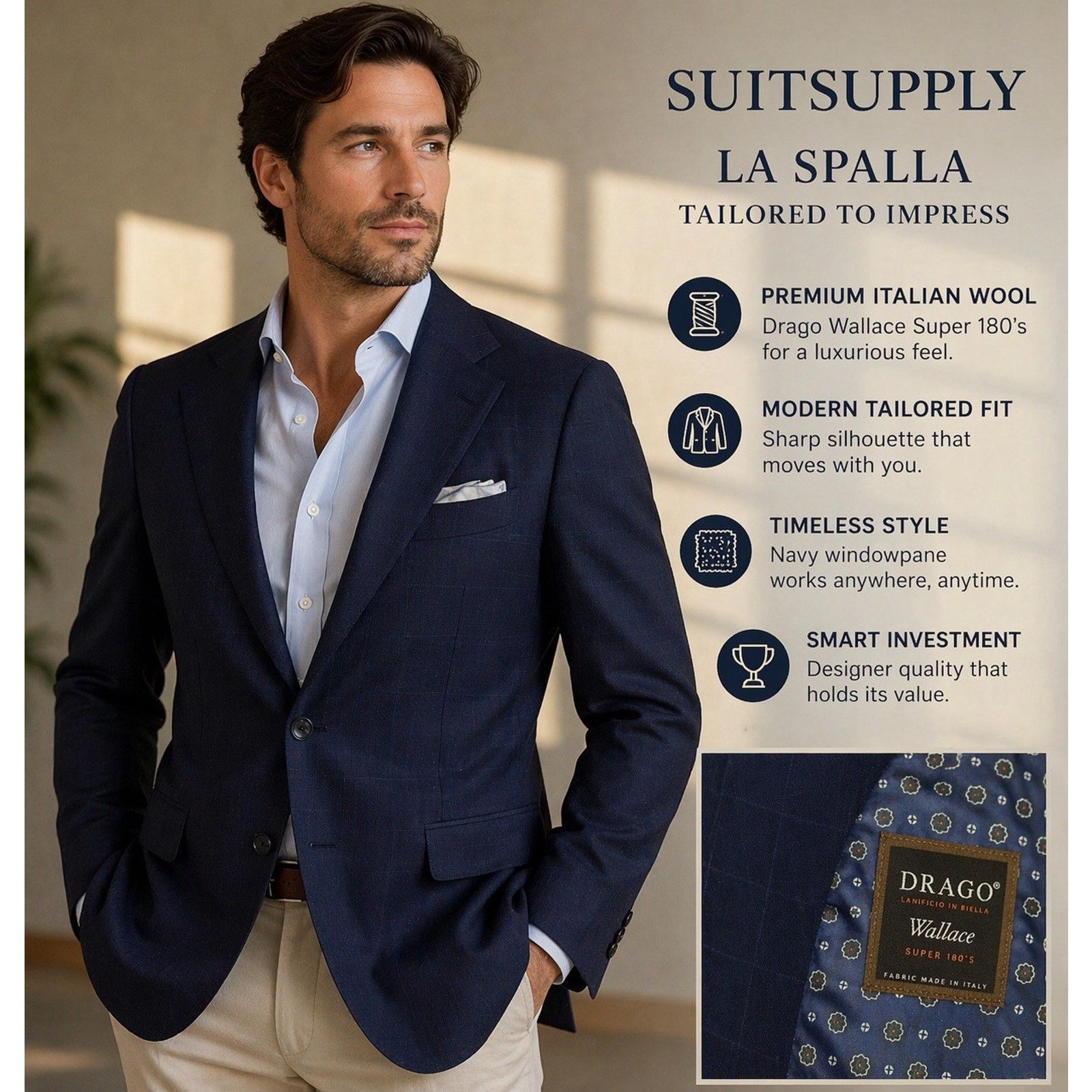 Suitsupply SuitSupply Blazer Mens 46R Blue La Spalla Drago Wool Sport Size 46R - 1 Thumbnail