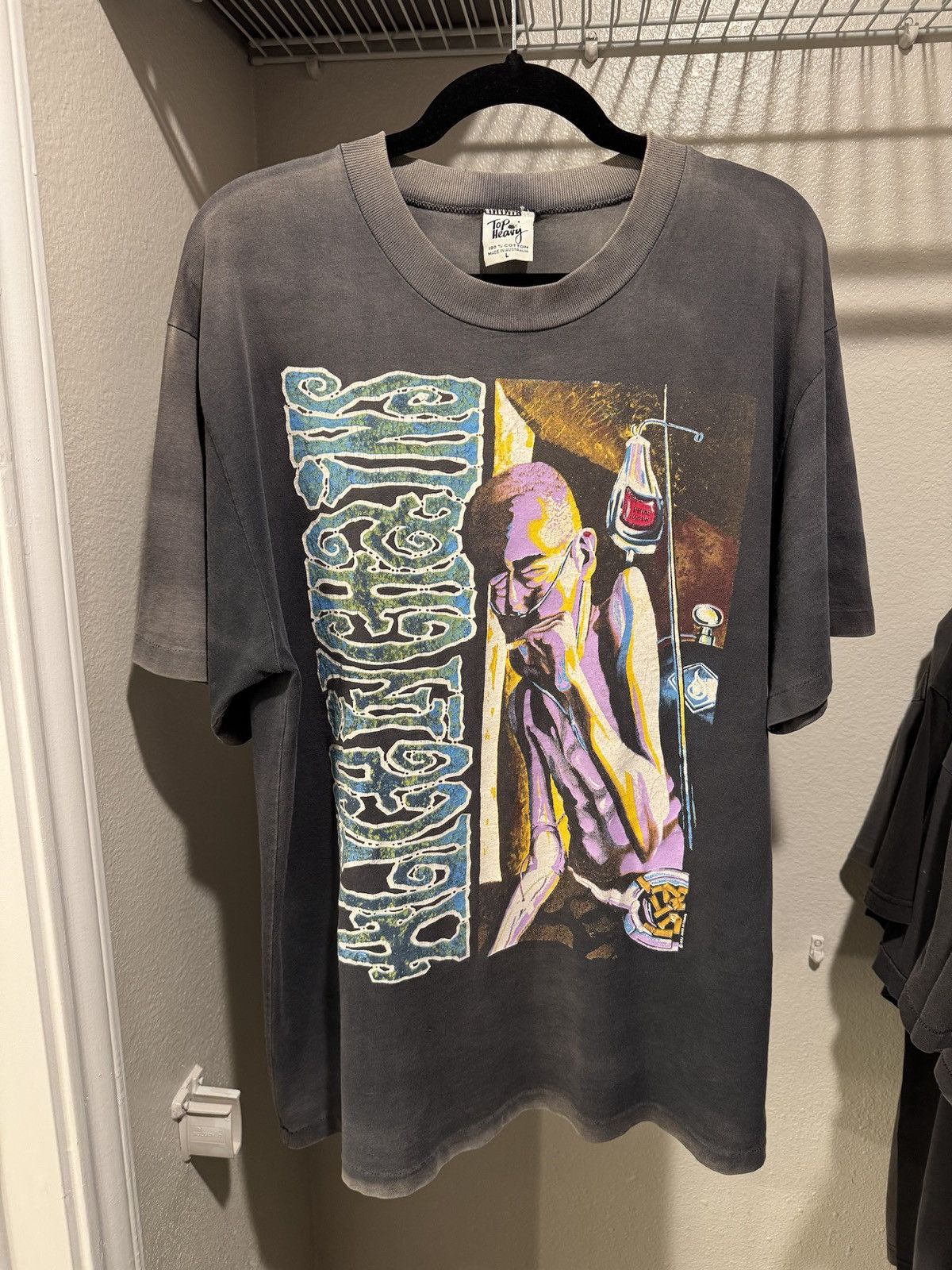 Pre-owned Band Tees 1992 Alice In Chains Sick Man Faded Art T-shirt In Black