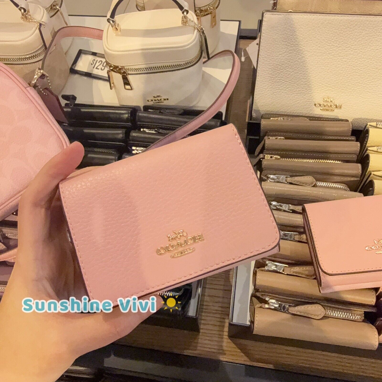 NWT Coach Card Holder Wallet Canvas CZ034 Powder Pink