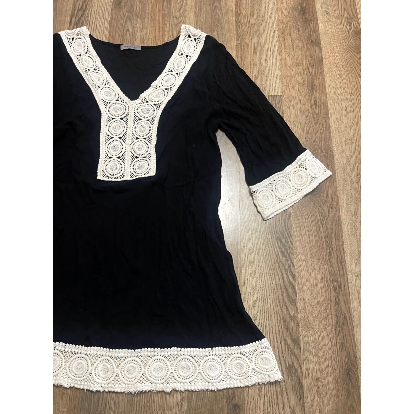 Vintage West Kei Dress Women's M Lace 3/4 Sleeve Knee Length Black White Casual Fit & Flare Dress Womens Size M / US 6-8 / IT 42-44 - 4 Thumbnail
