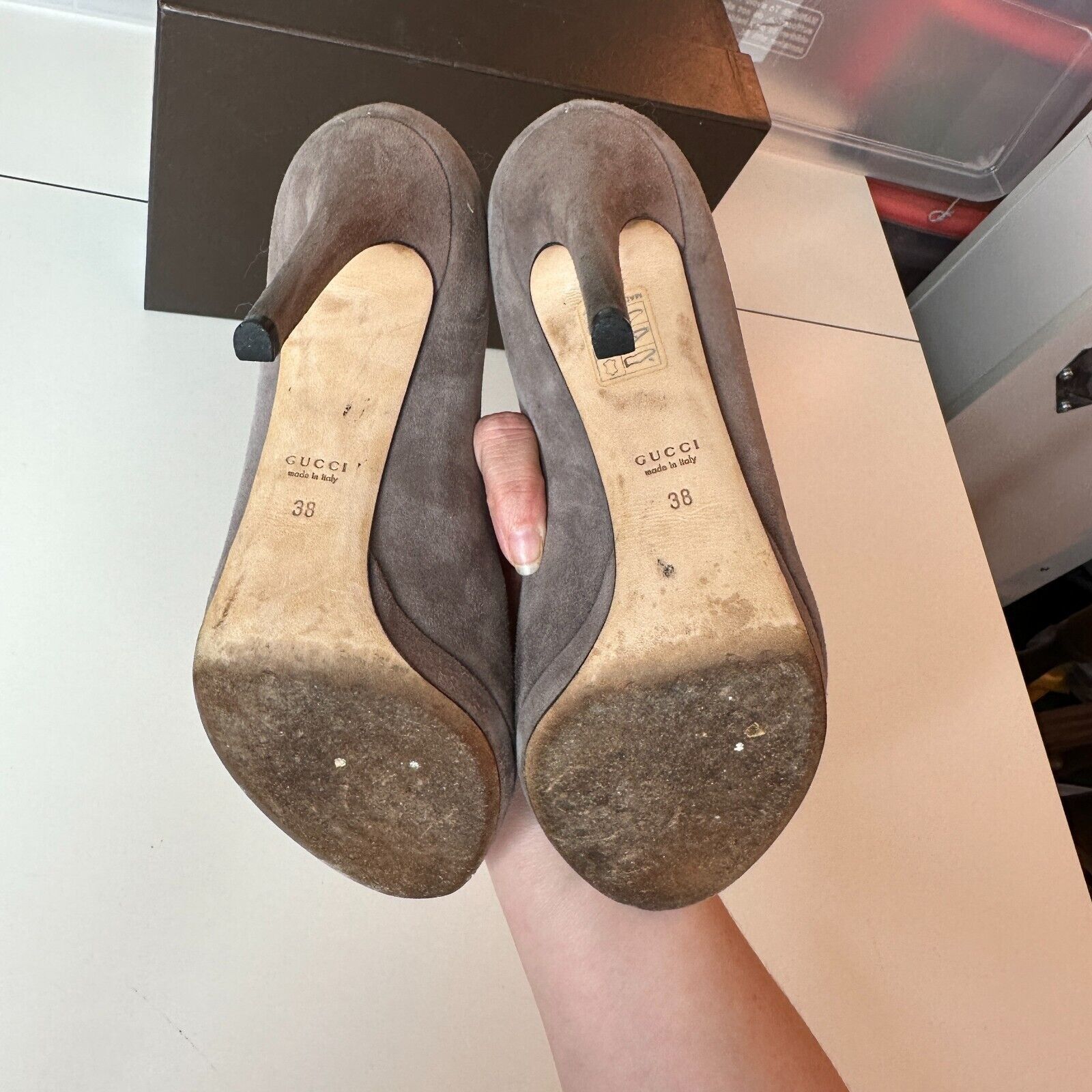Gucci Gucci Kid Scamosciato Gray Suede Open Toe Stiletto 38 Size US 7.5 / IT 37.5 - 11 Thumbnail