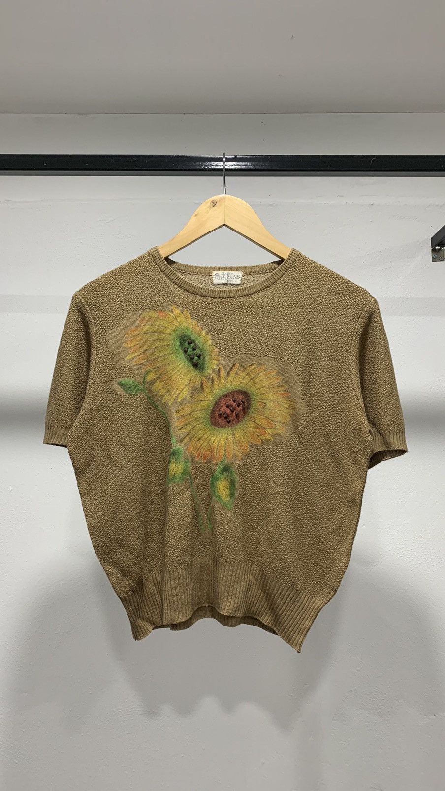 image of Aran Isles Knitwear x Homespun Knitwear Vintage Floral Knitwear Crop Top in Brown, Women's (Size Me