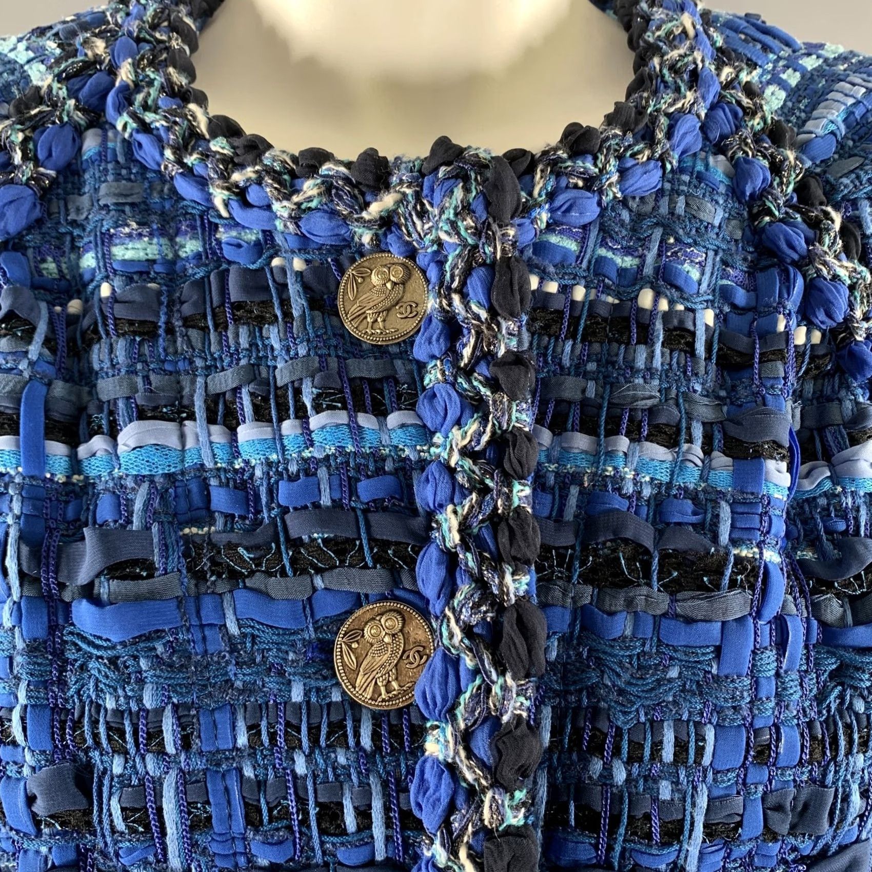 Chanel CHANEL Jacket Blue Light Blue Stripe Cotton Blend 6 Women 3/4 Sleeves France Size M / US 6-8 / IT 42-44 - 2 Thumbnail