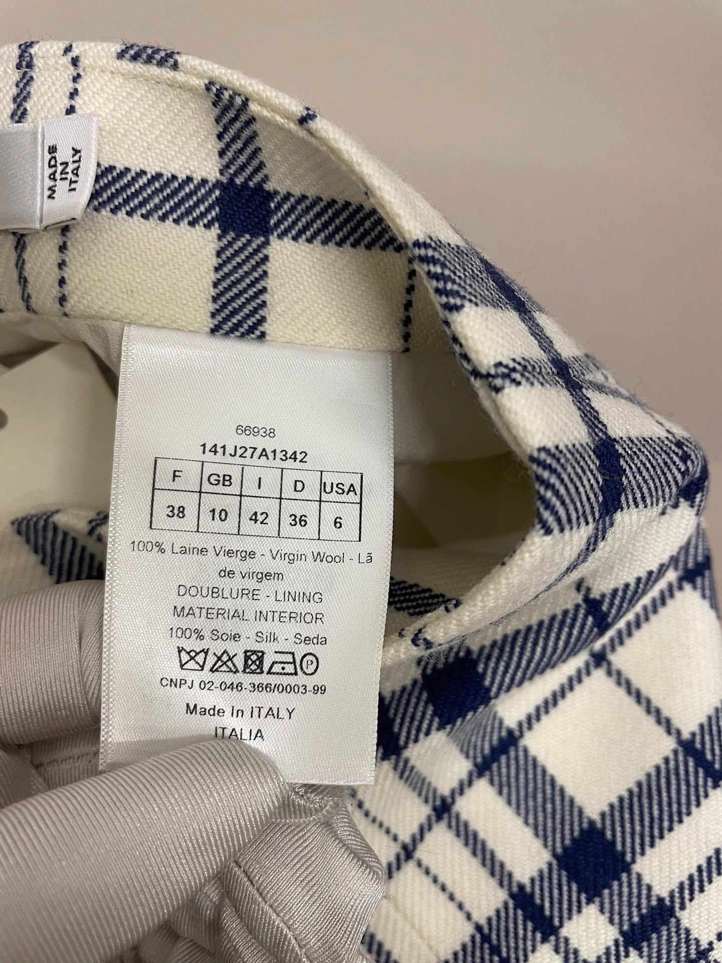Other Christian Dior White Blue Plaid Wool Skirt F38 Size 27" / US 4 / IT 40 - 5 Thumbnail