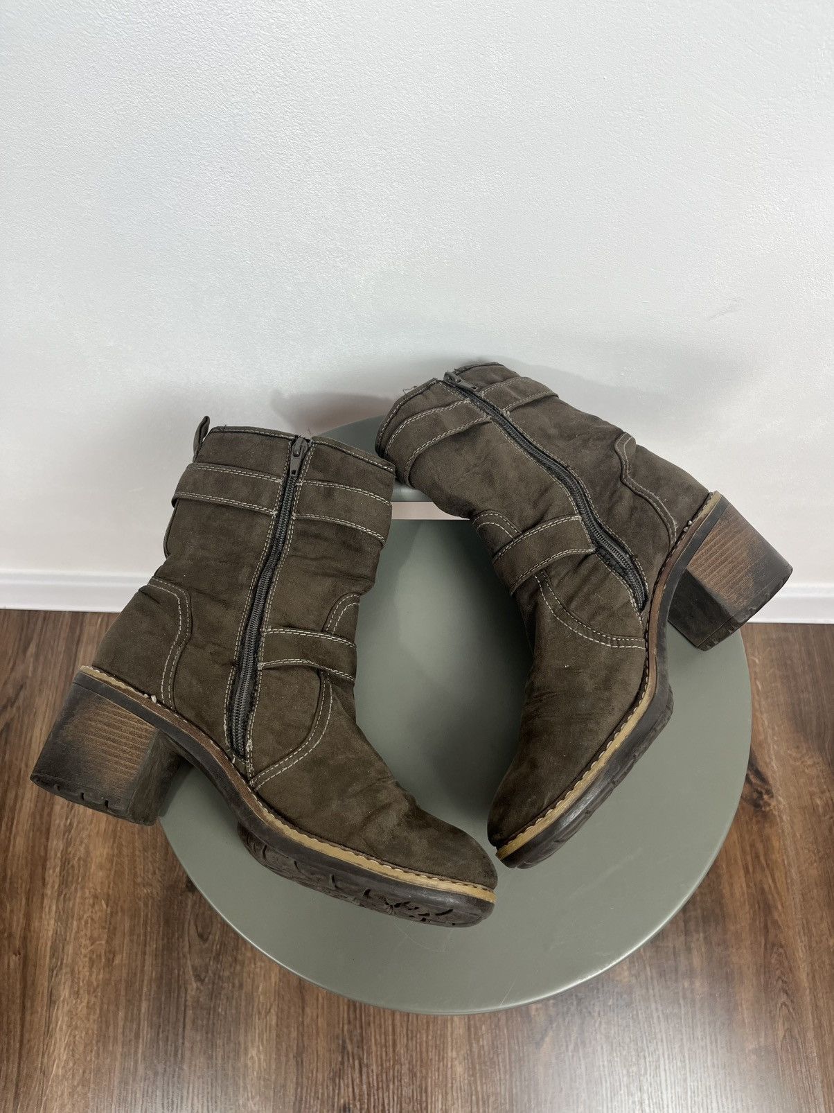 Japanese Brand × Vintage Avant-Garde Chunky Heeled Leather Biker Boots with Straps Size US 10 / IT 40 - 11 Thumbnail