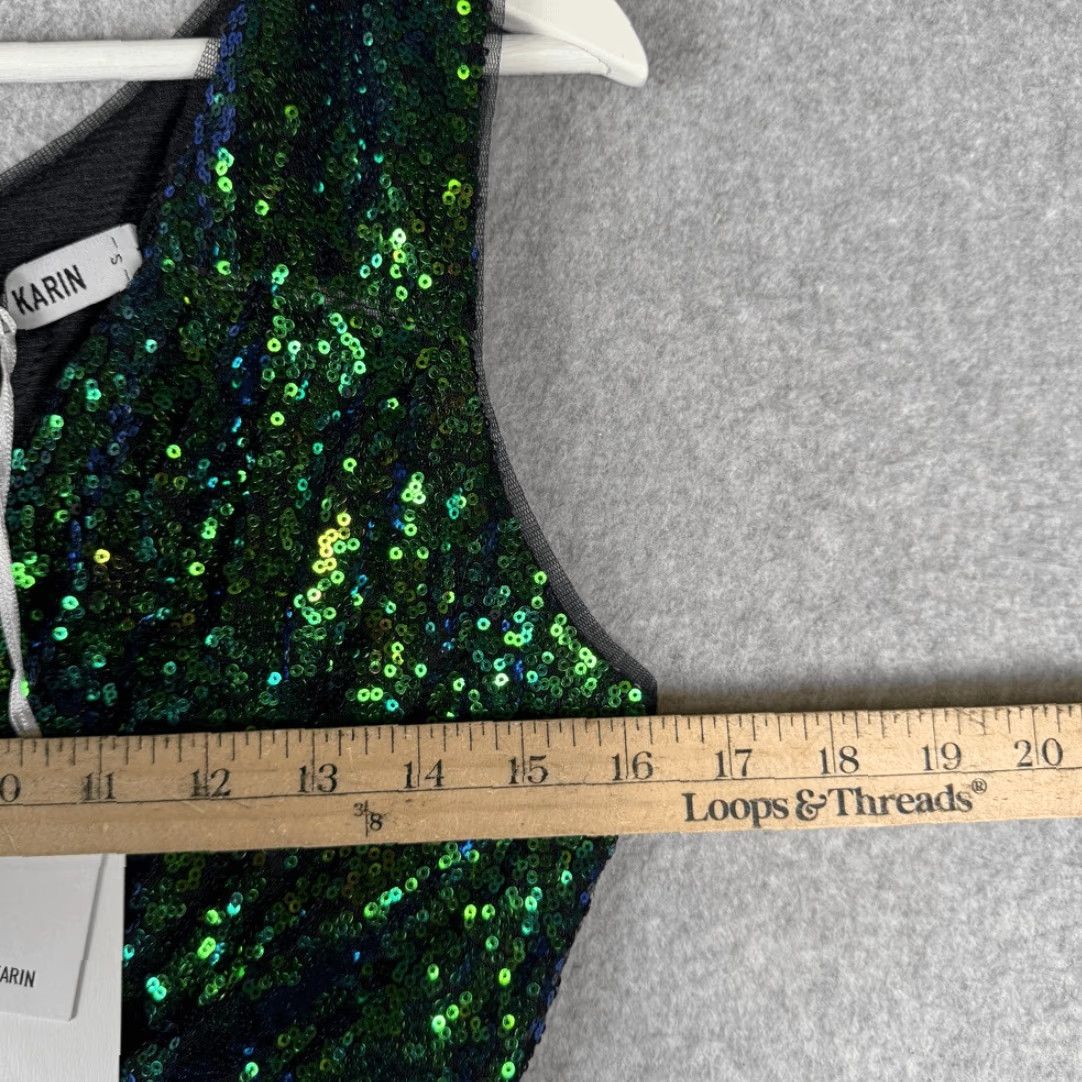 Gloverall Grace Karin Womens Dress S Sleeveless All Over Sequin Fit & Flare Green NWT Size S / US 4 / IT 40 - 4 Thumbnail