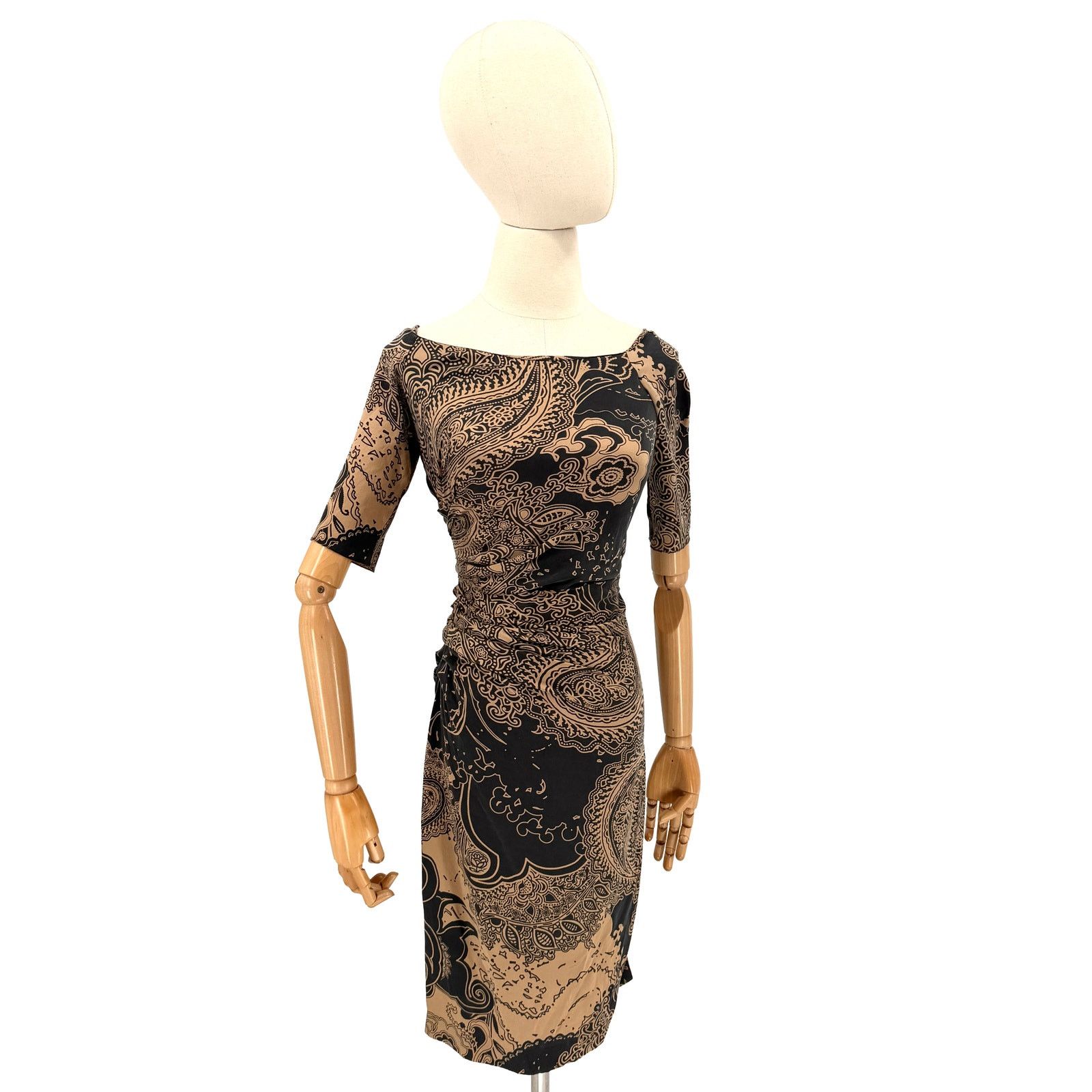 Etro Vintage Y2K Black Copper Silk Stretch Ruched Paisley Dress Size XS / US 0-2 / IT 36-38 - 1 Thumbnail
