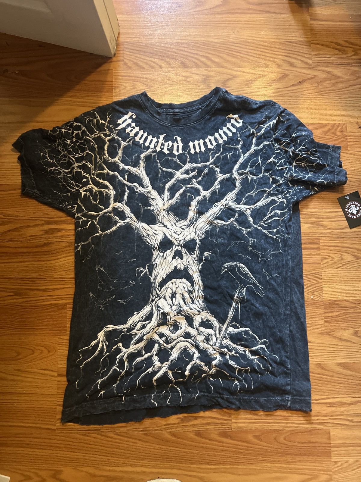 image of Affliction X Haunted Mound Tree T Shirt in Black, Men's (Size XL)