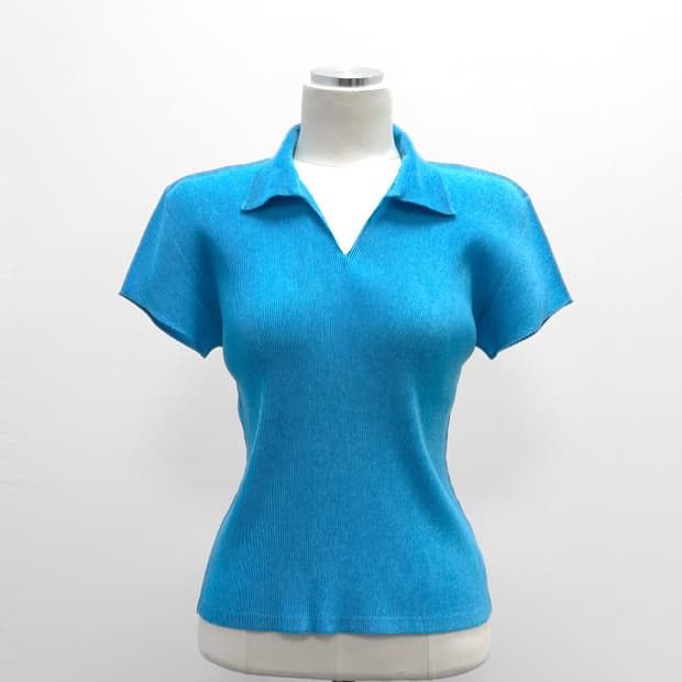 Pleats Please Issey Miyake Pleats Please Issey Miyake Neon Blue Polo Style Shirt Size US M / EU 48-50 / 2 - 3 Thumbnail