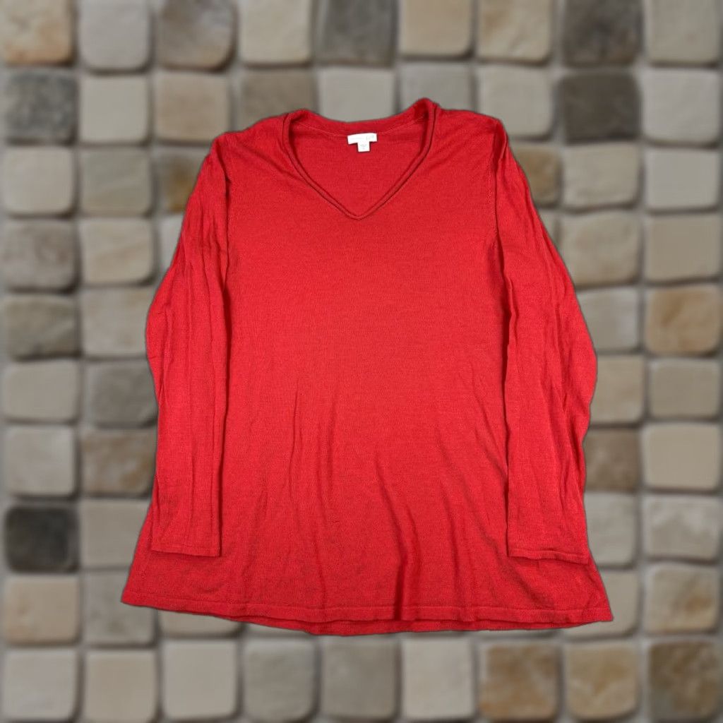 J. Jill J. Jill Sweater Medium Red Wool V-Neck Pullover Solid Casual Winter Fall Spring Womens Size M / US 6-8 / IT 42-44 - 1 Thumbnail