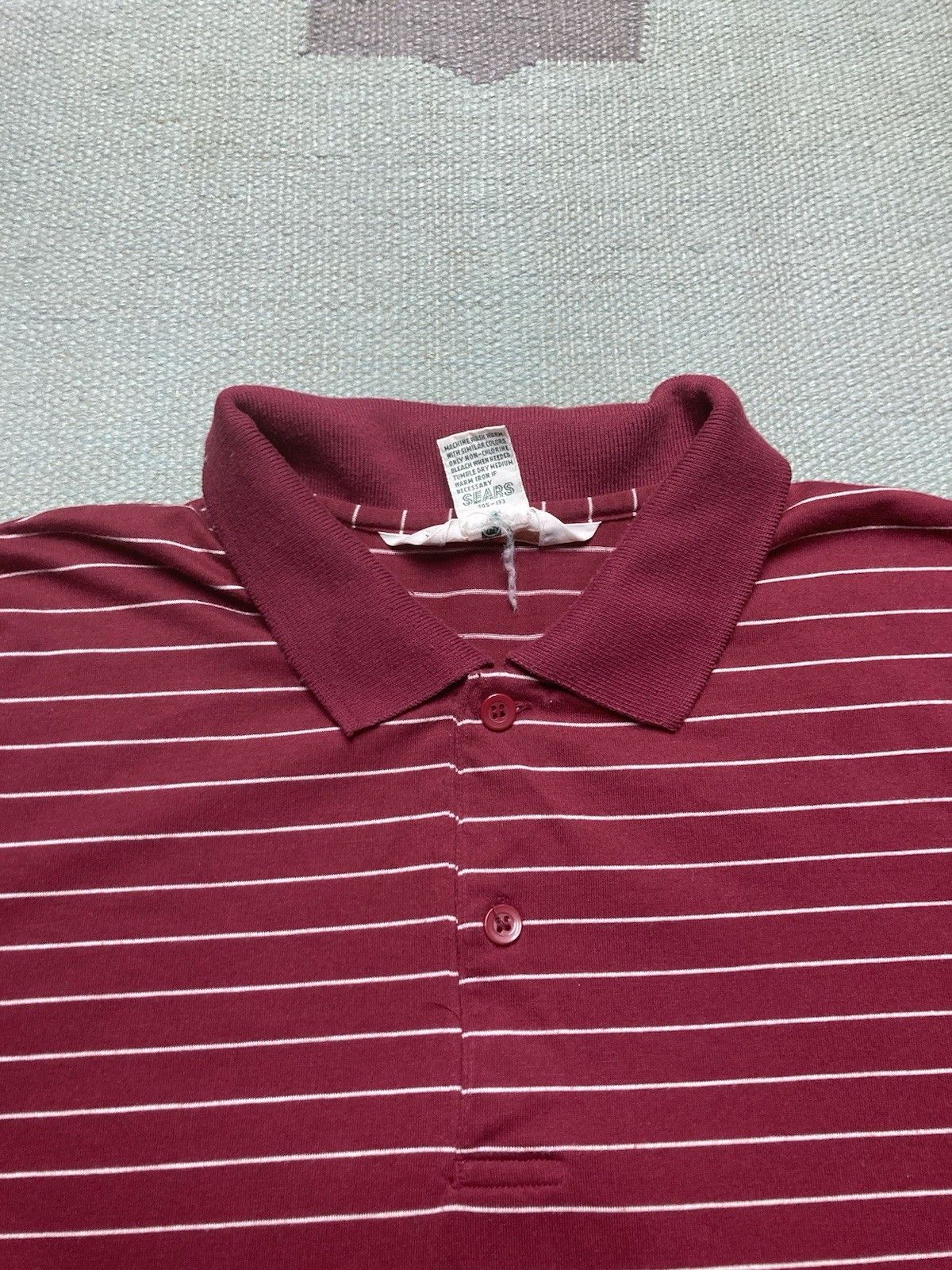 Vintage Vintage 80s polo shirt striped maroon red sears distressed L Size US L / EU 52-54 / 3 - 3 Thumbnail