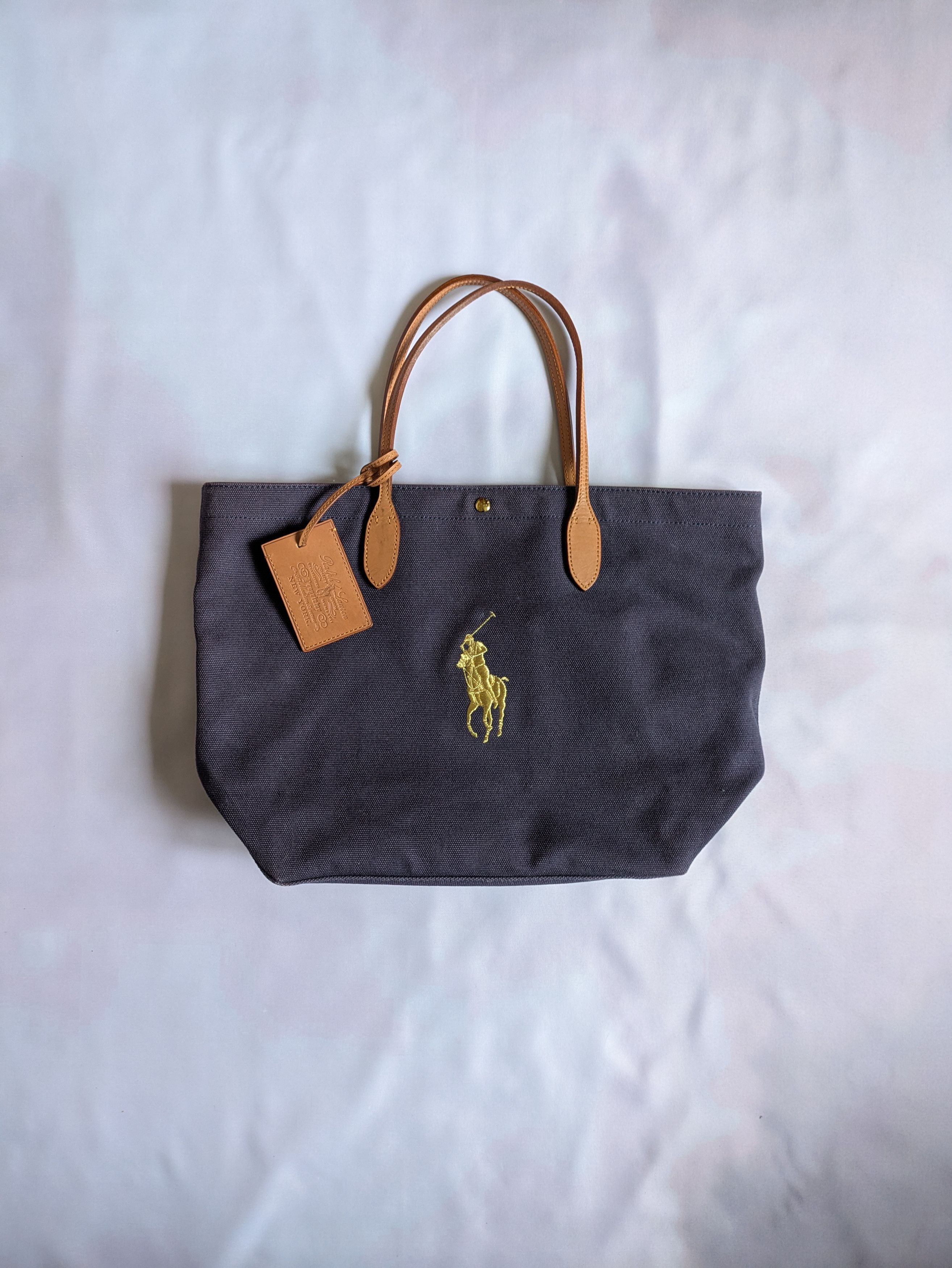 Ralph Laurent Big Pony Canvas Leather Tote Bag in Blue, Women's