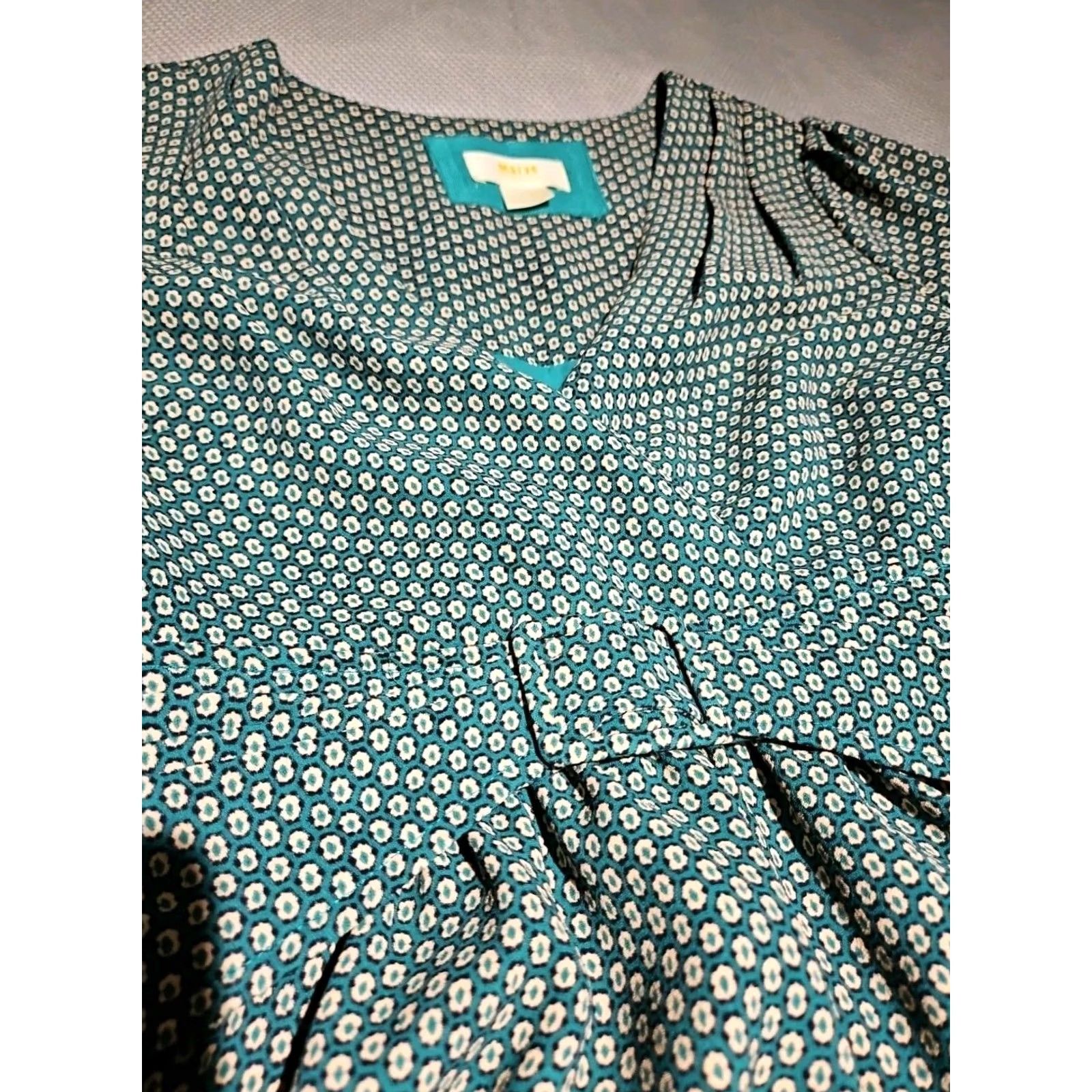 Vintage Maeve Dress Turquoise Green Floral Belted A-Line Short Sleeve V-Neck 2 Purple? Size XS / US 0-2 / IT 36-38 - 2 Thumbnail