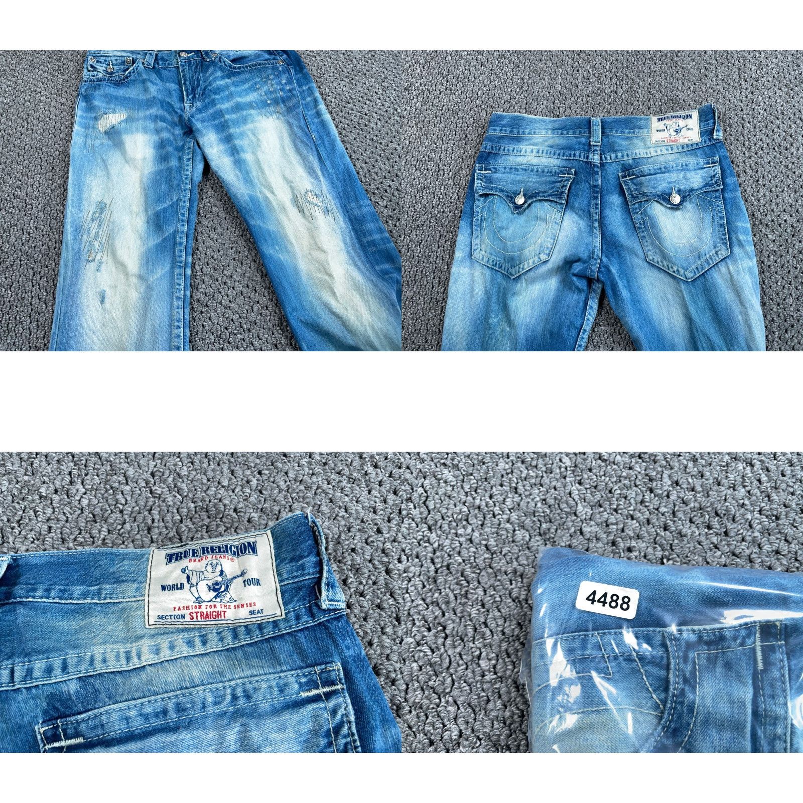 True Religion VINTAGE True Religion Jeans Men's 36 x 33 Blue Denim Distressed Straight Leg Flap Pocket Regular Mens Jeans 90s Rock Metal Size US 36 / EU 52 - 9 Thumbnail