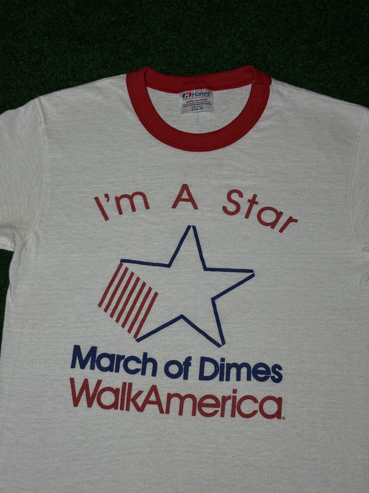 Hanes × Vintage Vintage 80s 90s March Of Dimes WalkAmerica Ringer T Shirt Size US S / EU 44-46 / 1 - 2 Thumbnail