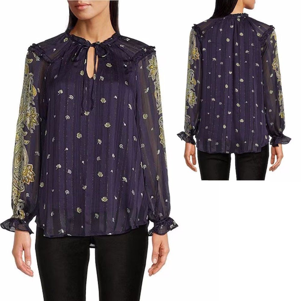 Other NWT New Figueroa & Flower Printed Ruffle Tie Neck Long Slee Size L / US 10 / IT 46 - 1 Thumbnail