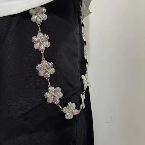 Jewelry Silver Floral Chain Wallet with Iridescent Stones Size ONE SIZE - 6 Thumbnail