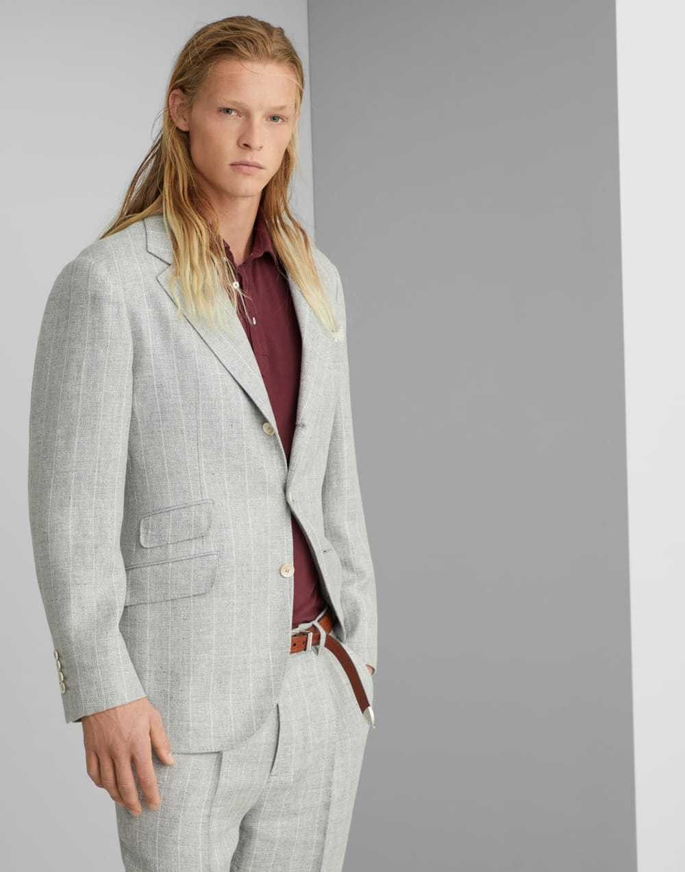 Brunello Cucinelli o1la1rc1a0425 Woven Jacket Wool in Light Grey Size US S / EU 44-46 / 1 - 1 Thumbnail
