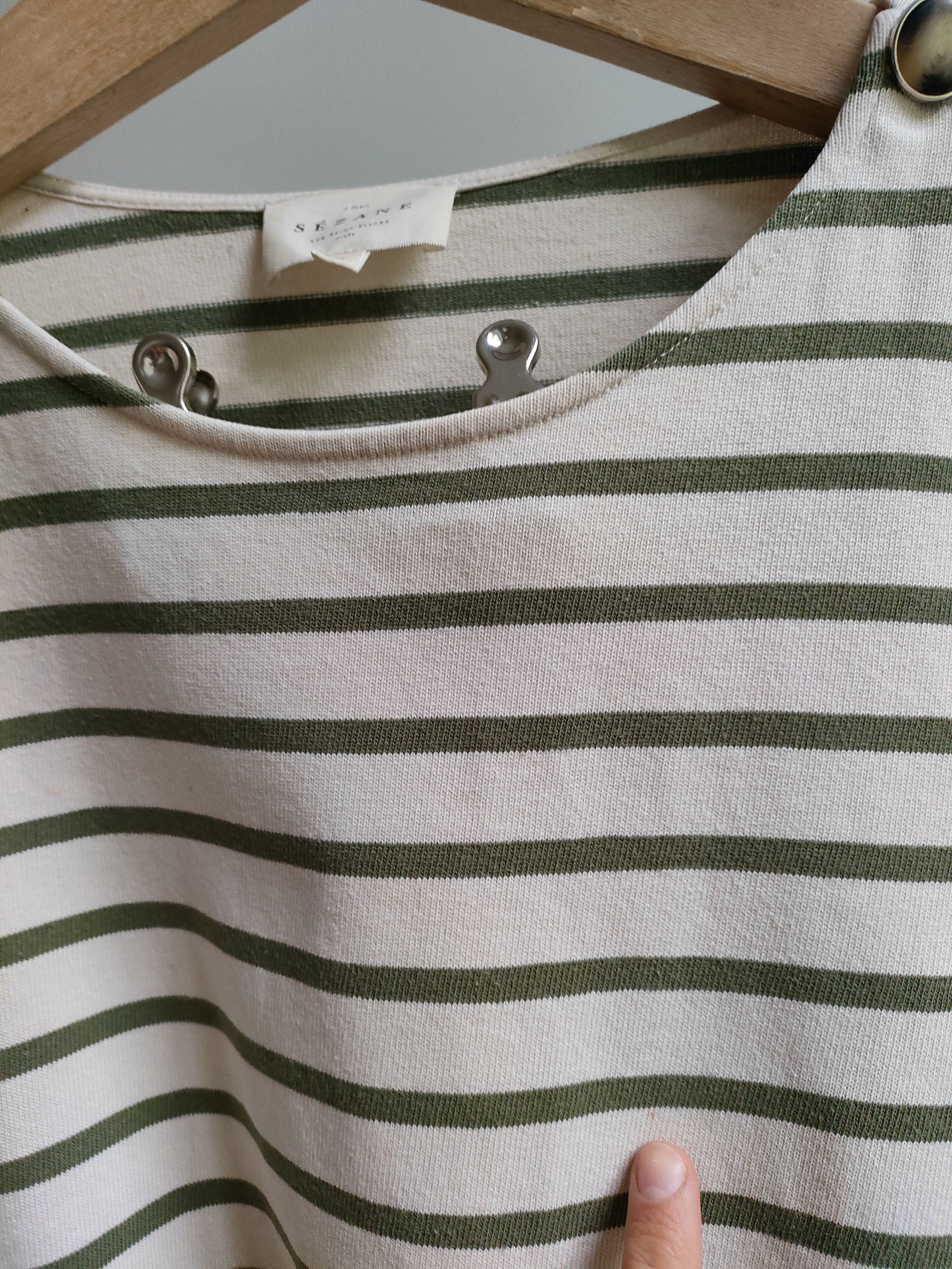 Sezane Sezane ecru & forest green striped top with buttons applique Size M / US 6-8 / IT 42-44 - 5 Thumbnail