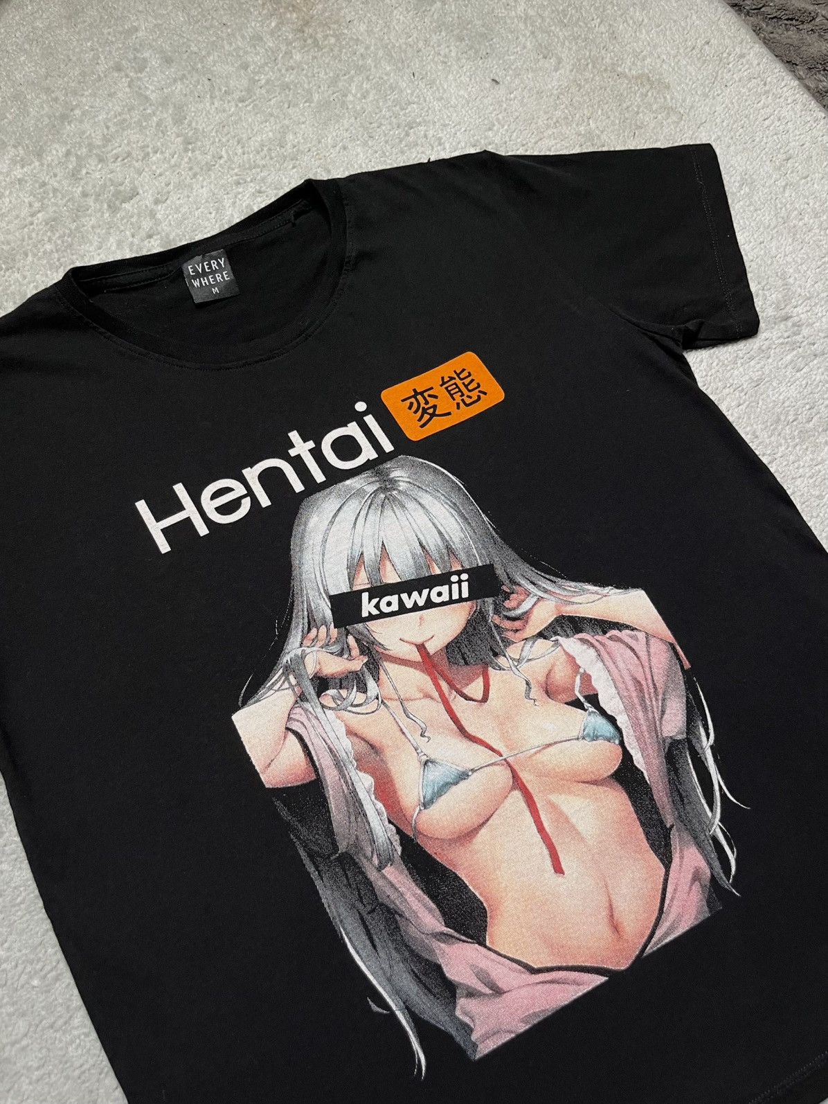 Anime Vintage Black T-Shirt Tee Print Anime Hentai Sexy Size US M / EU 48-50 / 2 - 2 Thumbnail